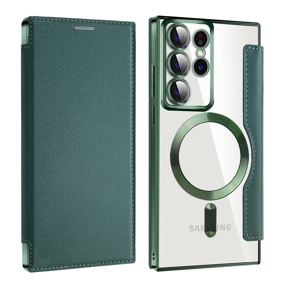Rakuten - MuZiF Samsung Galaxy S26 Ultra 用 ケース 手帳型 Magsafe対応 クリア 背面 透明 高級なPUレザー 永久磁石 マグネット スマホケース カード収納、人気財布型 カバー 軽量 手帳カバー (Galaxy S26 Ult
