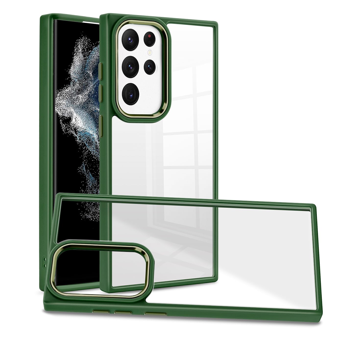 Rakuten - MuZiF Galaxy S26 Ultra 用 ケース クリア 薄型軽量 耐衝撃構造 全面保護 黄変防止 擦り傷防止 PC 背面クリア ギャラクシー S26 Ultra用 カバー 携帯カバー（Galaxy S26 Ultra,ダークグリーン）