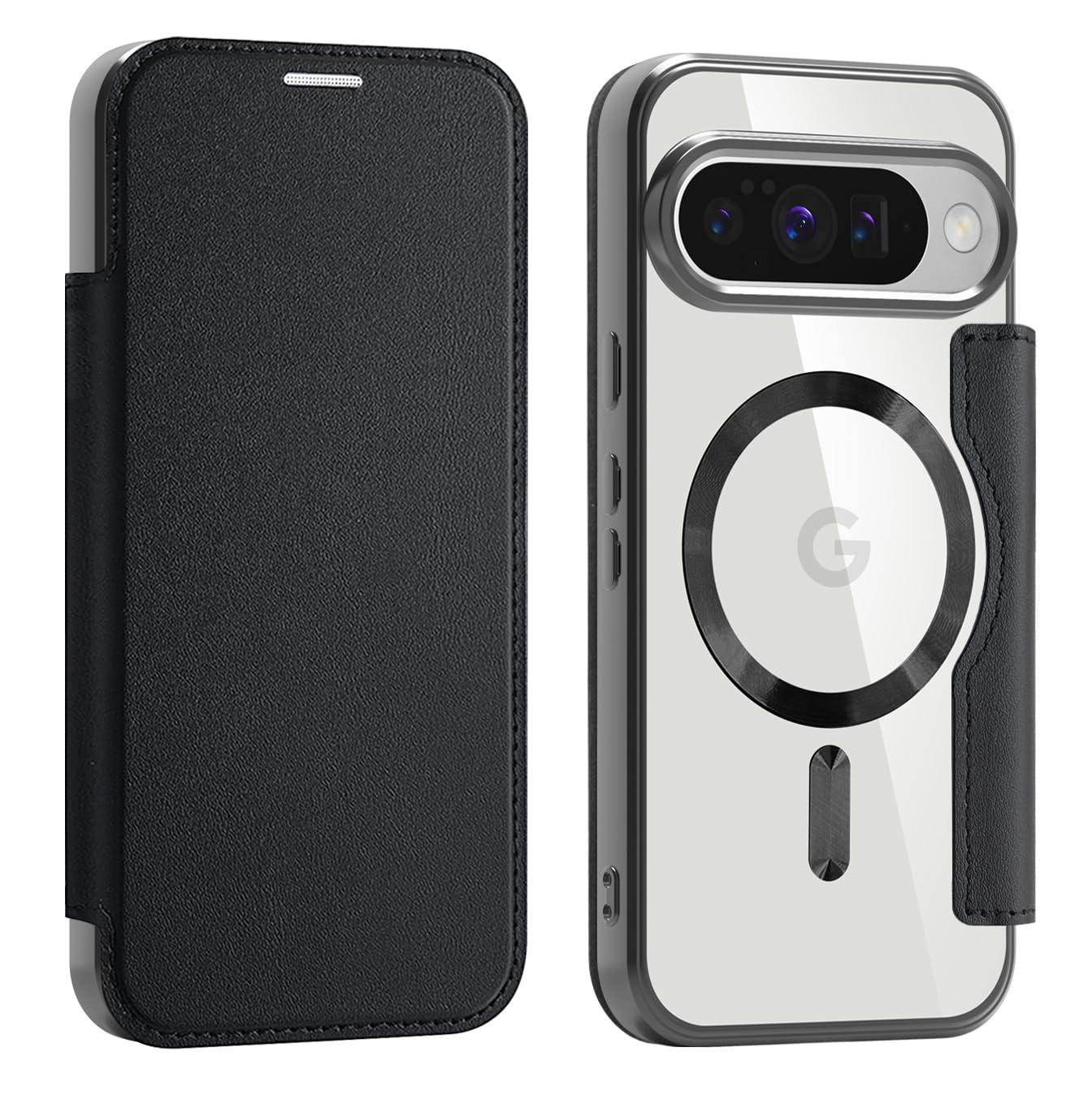 MuZiF Google Pixel 10 用 ケース 手帳型 Magsafe対応 クリア 背面 透明 高級なPUレザー 永久磁石 マグネット スマホケース カード収納、人気財布型 カバー 軽量 ピクセル 10 用 手帳カバー (Pixel 10用,ブラッ
