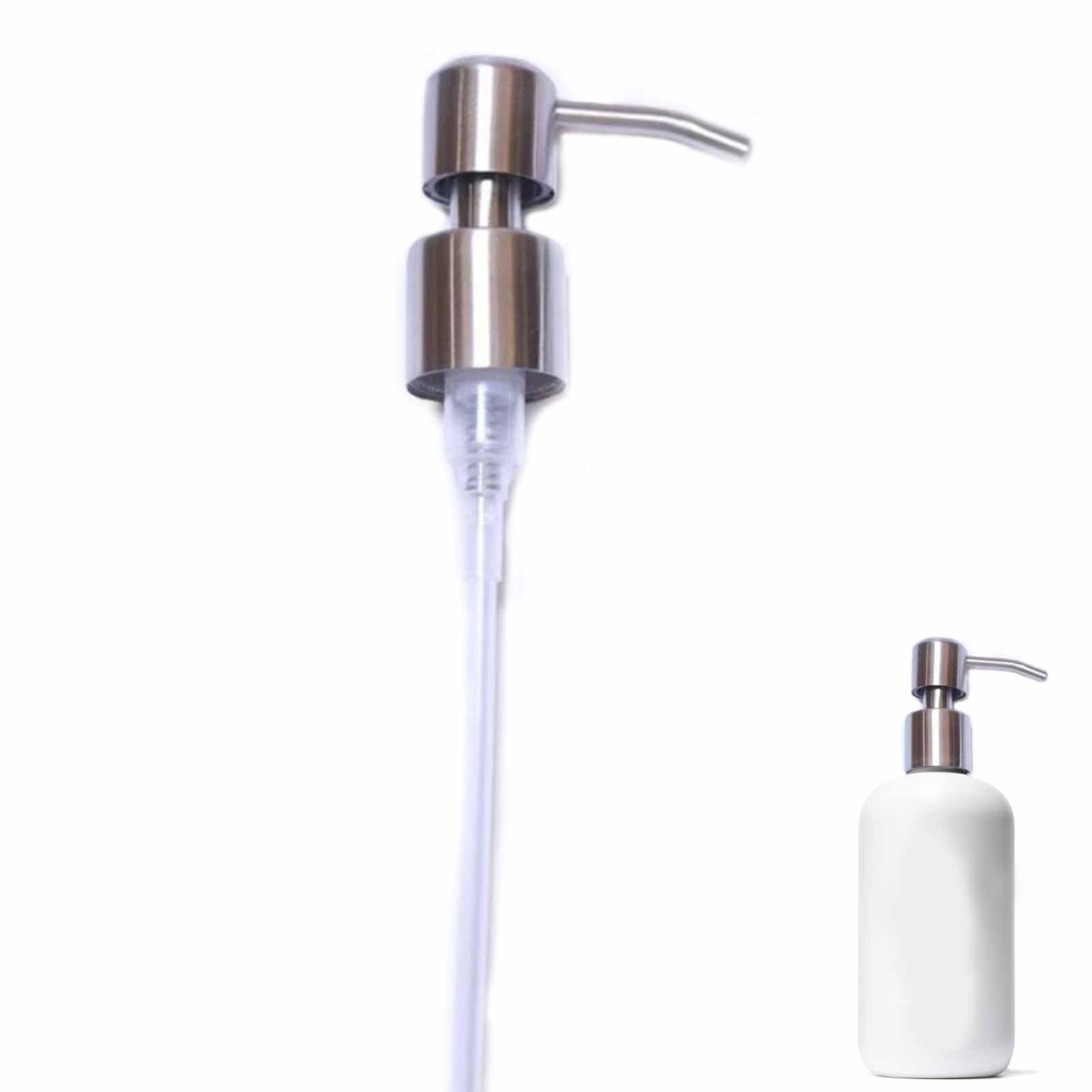 KASELIN 再利用可能なソープディスペンサーポンプヘッド 304 ステンレス鋼つや消し仕上げポンプヘッド ネックサイズ 28/400 (26 mm - 28mm) 長さ 18cmのプラスチックチューブ シルバー セラミックボトル、プラスチックボトル、ガ