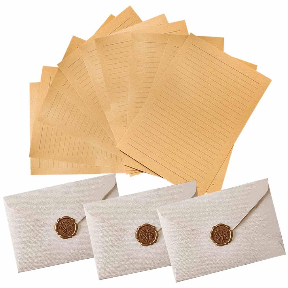 KASELIN レターセット 手紙 おしゃれ ヴィンテージ風手紙セット プ 封筒6枚 便箋10枚 火漆印3枚 ラブレ..