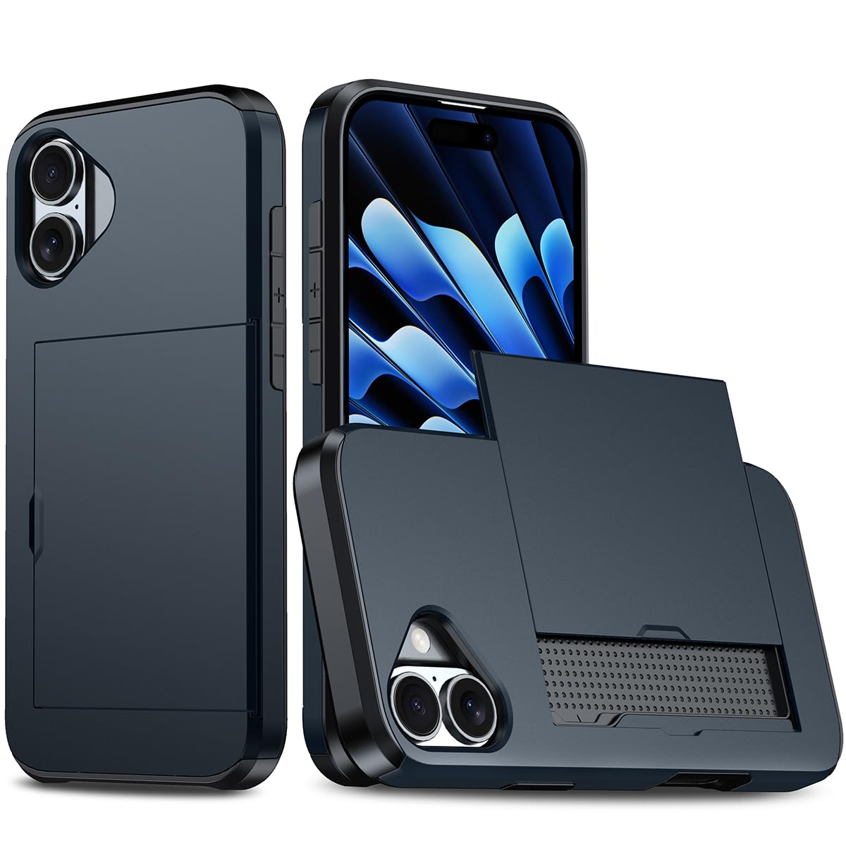 Rakuten - MuZiF iPhone 12 Pro Max 用 ケース カード収納 耐衝撃構造 米軍耐衝撃 全面保護 擦り傷防止 PC 背面収納 アイフォン12 Pro Max用 カバー ケース（iPhone 12 Pro Max用,ネイビー）