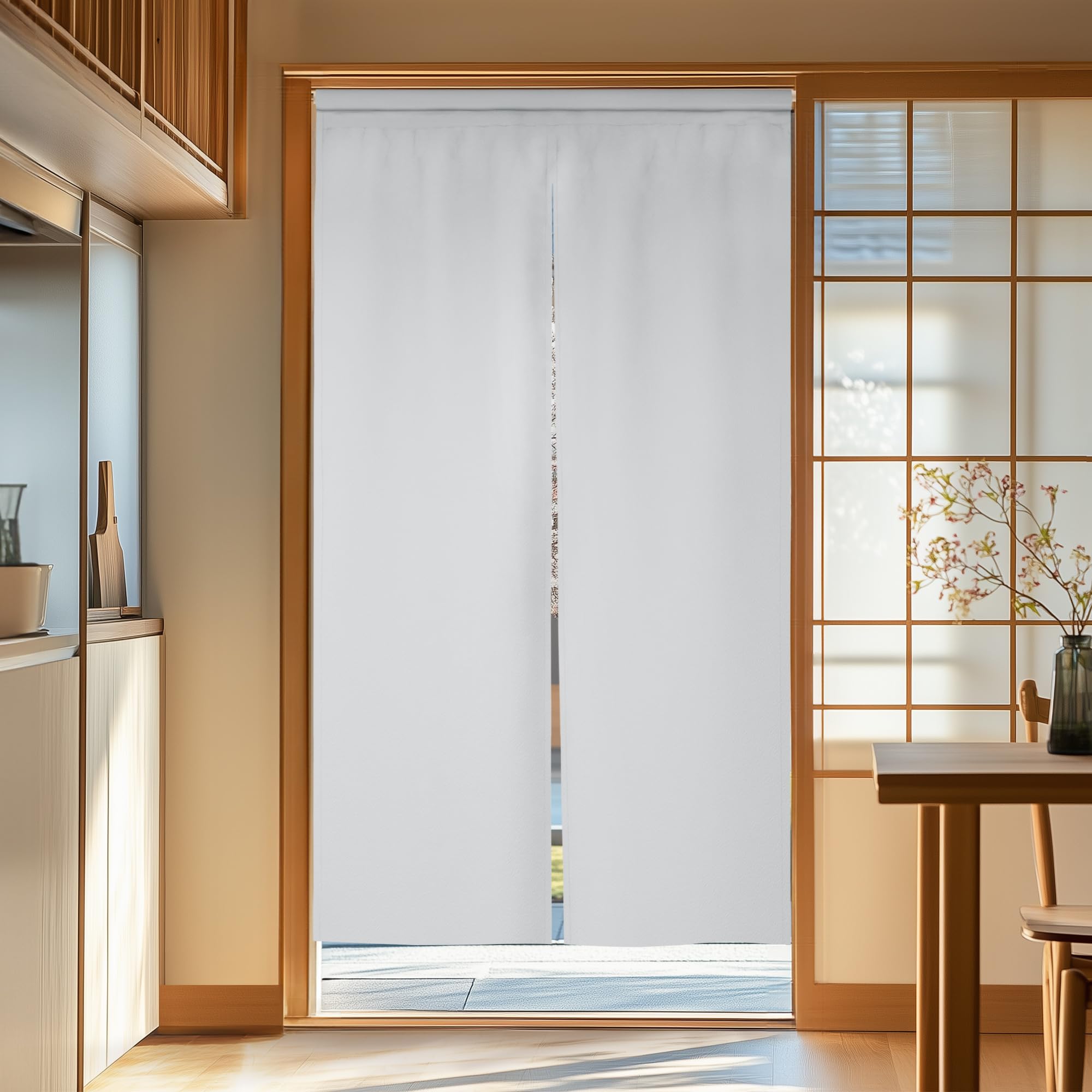Rakuten - Deconovo 遮光 のれん 玄関 キッチ リビング 飲食店 出入り口 和風 断熱カーテン 防寒 防音 厚手 間仕切り 無地 幅72丈170cm グレーホワイト