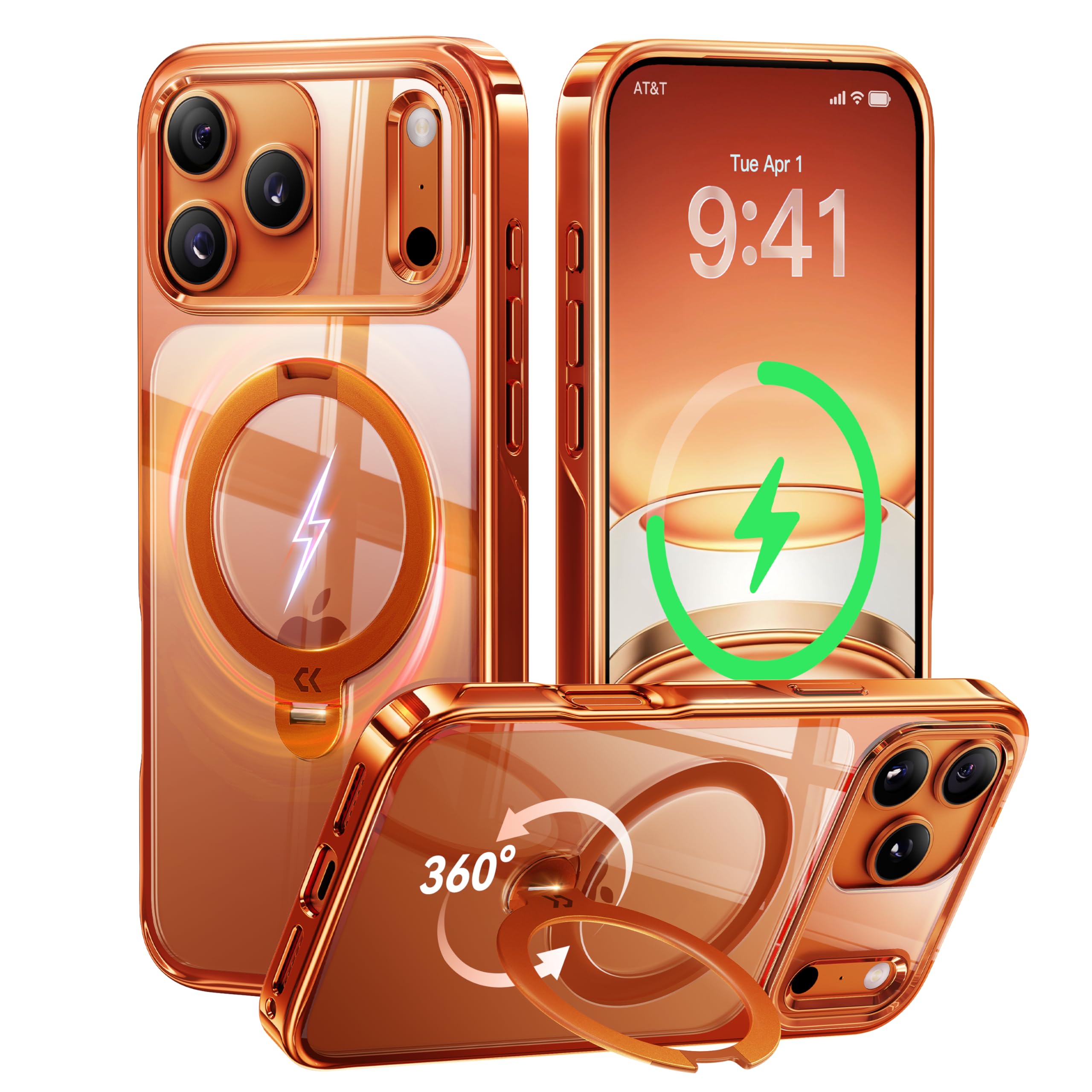 【透き通る上質感・定点360°回転】CASEKOO iPhone 17 Pro 用ケース クリア 耐黄変 横縦両立 角度自在 MagSafe対応 米軍規格保護 耐衝撃 高耐久性 超強磁力 最大25W急速充電対応 感 フィット感 ラップホール付き 透明 いp