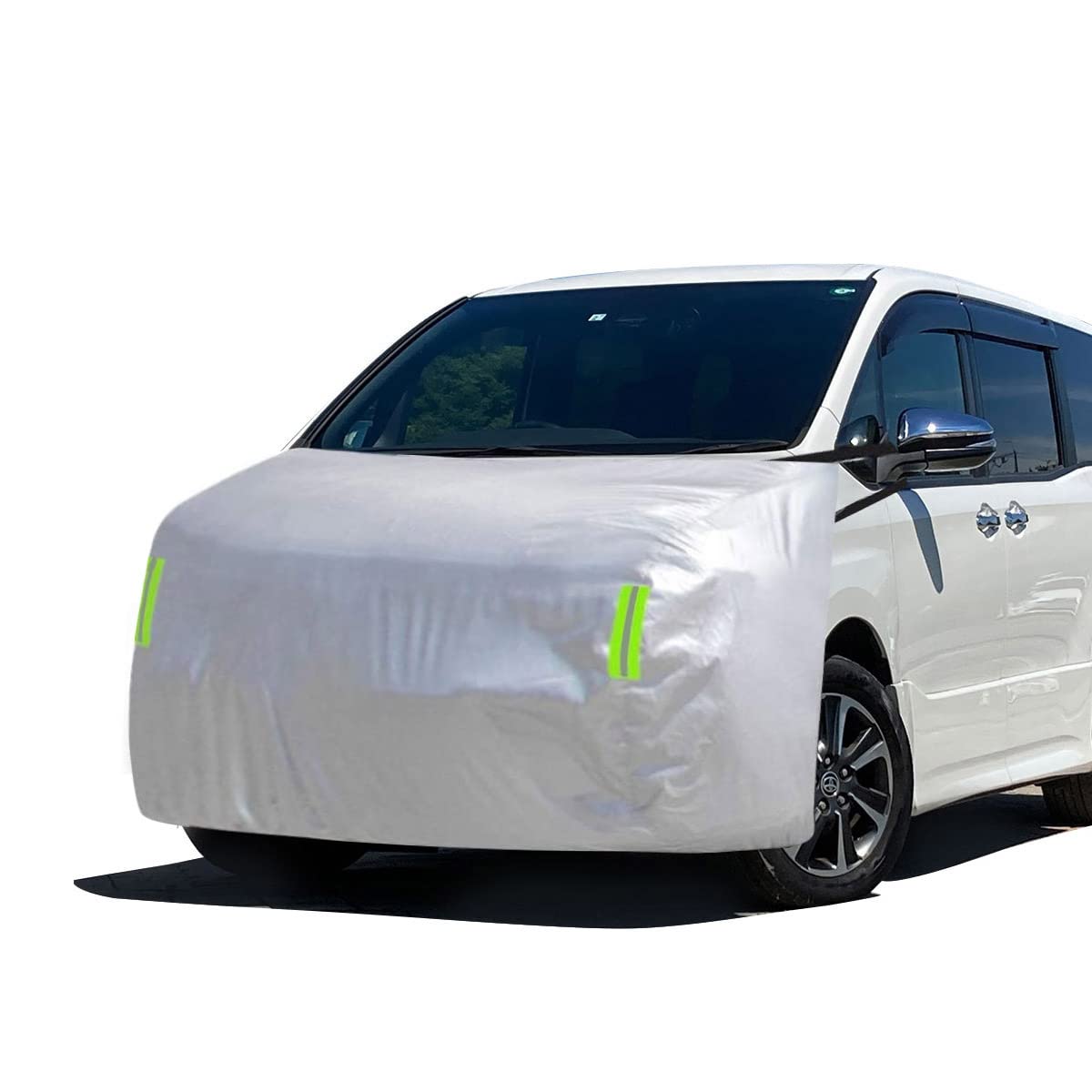 LINFEN ボンネットカバー 裏起毛タイプ 車カバー 厚地でしっかりし フロント 防炎 ボンネット保護カバー 蛍光反射ストリップ付 自動車ボンネットカバー ボディカバー ヘッドライト劣化 鳥フン対策 QZ-L (ミニバン車用-QZ-Lサイズ)