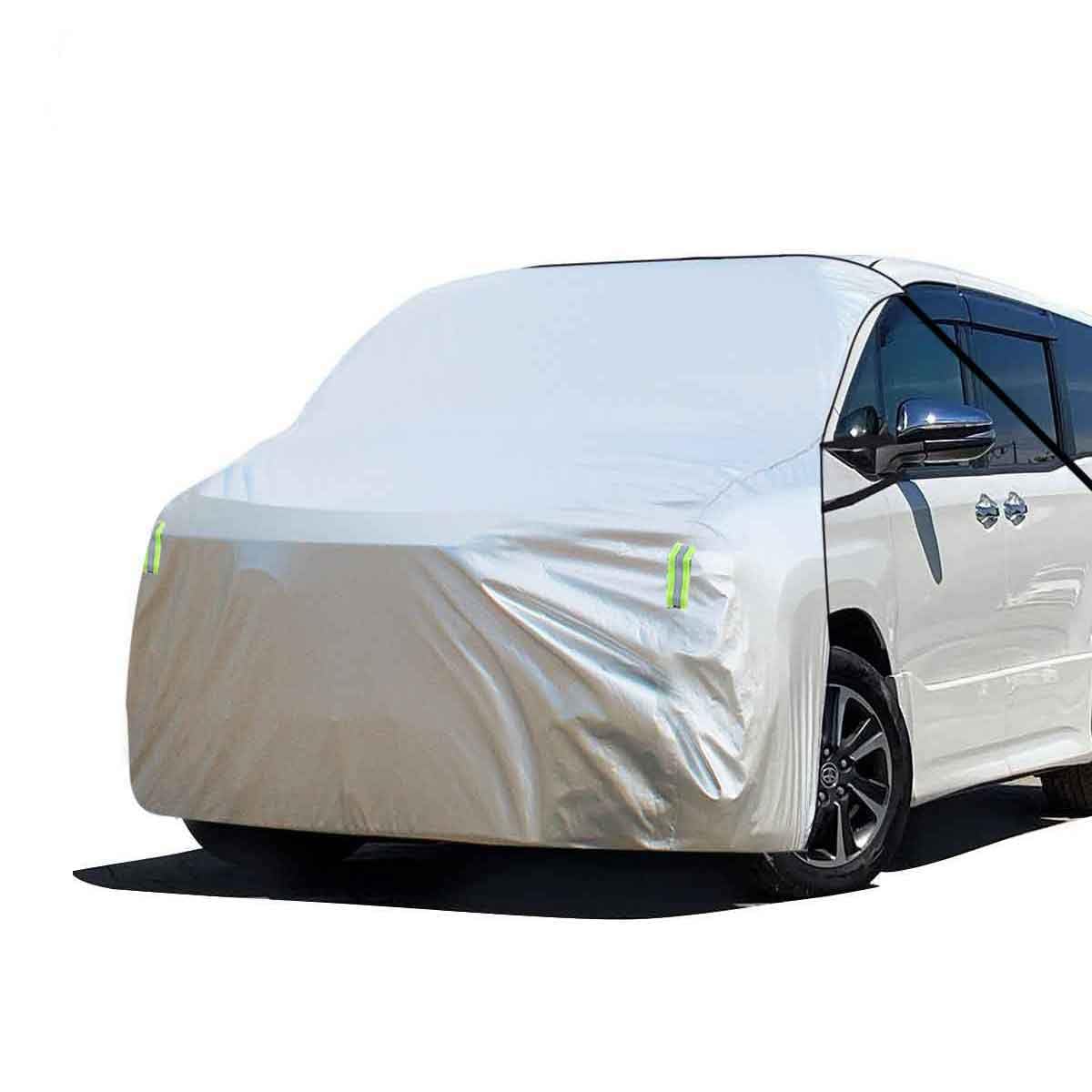 楽天Mr HedgeHogLINFEN ボンネットカバー ハーフ 半分車カバー車用 裏起毛ハーフタイプ（防水/遮光断熱）|フロントガラス・ヘッドライト保護 凍結防止/日焼け対策 冬夏兼用カバー （ミニバン車用-Lサイズ）