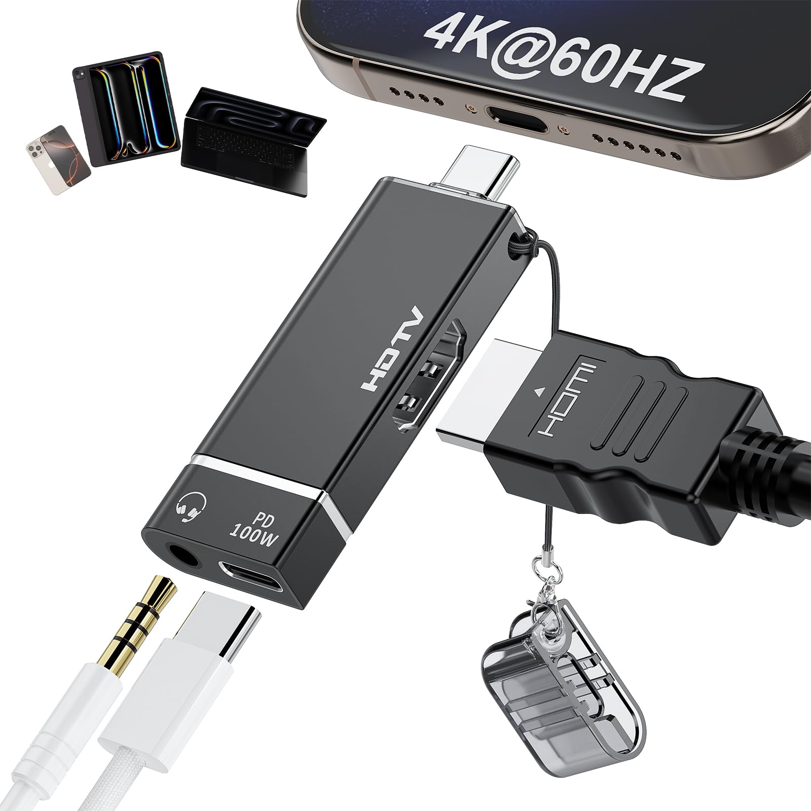 【2025新登場】USB Type-C HDMI変換アダプタ 3in1 Type-C HDMI 変換器・4K@60Hz 映像出力・Digital AVアダプタ・ミラーリング TV大画面 PS3/PS4/swith適用 | 100W PD急速充電 | ハイフ