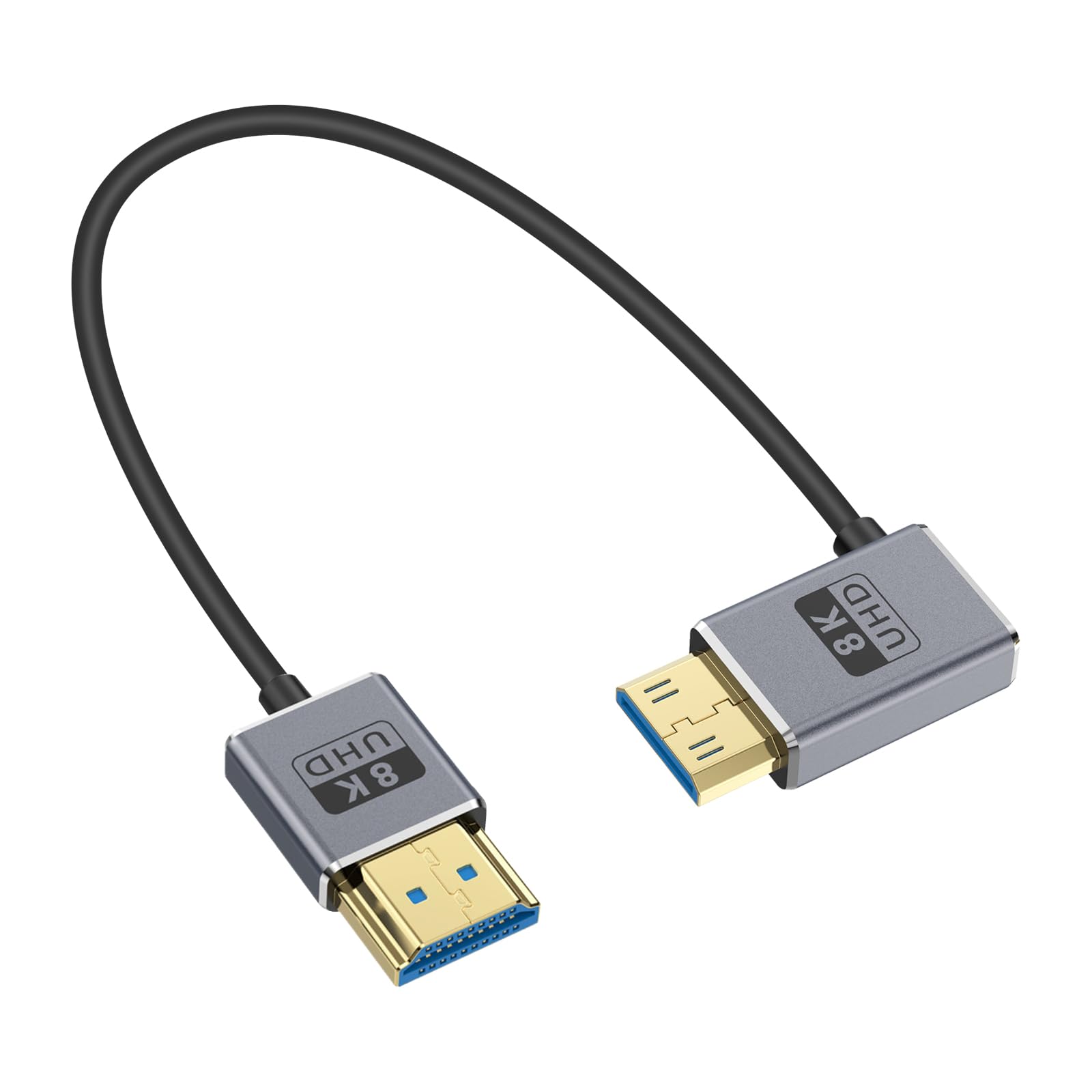 Duttek 8K L字HDMIミニHDMI 変換ケーブル短い1 ft /30 cm, 48Gbps ...