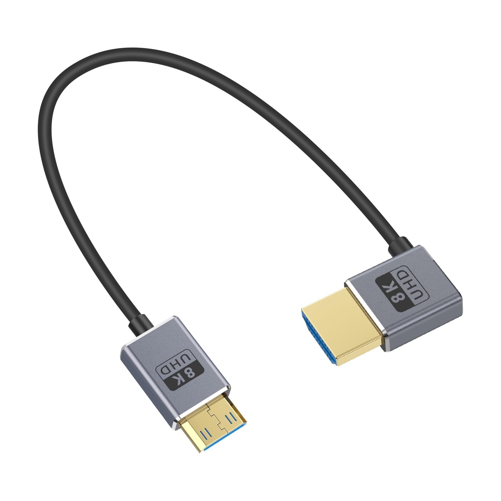 Duttek 8k L型Mini HDMI to HDMI 変換ケーブル短い1 ft /30 cm, ...
