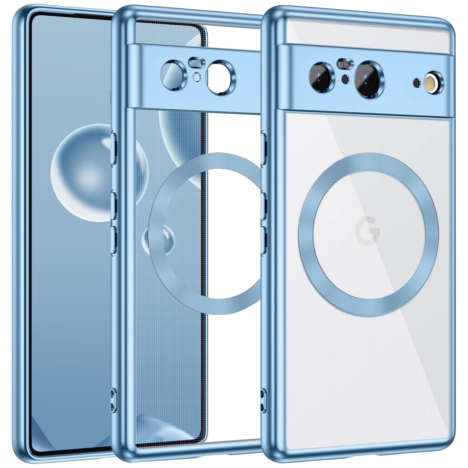 MuZiF Google Pixel 10 Pro 用 ケース クリア メッキ加工 Magsafe対応 永久磁石 レンズ保護 TPU ソフトケース 薄くて軽い 人気 耐衝撃 携帯カバー ピクセル 10 スマホケース (Pixel 10 Pro,ブルー
