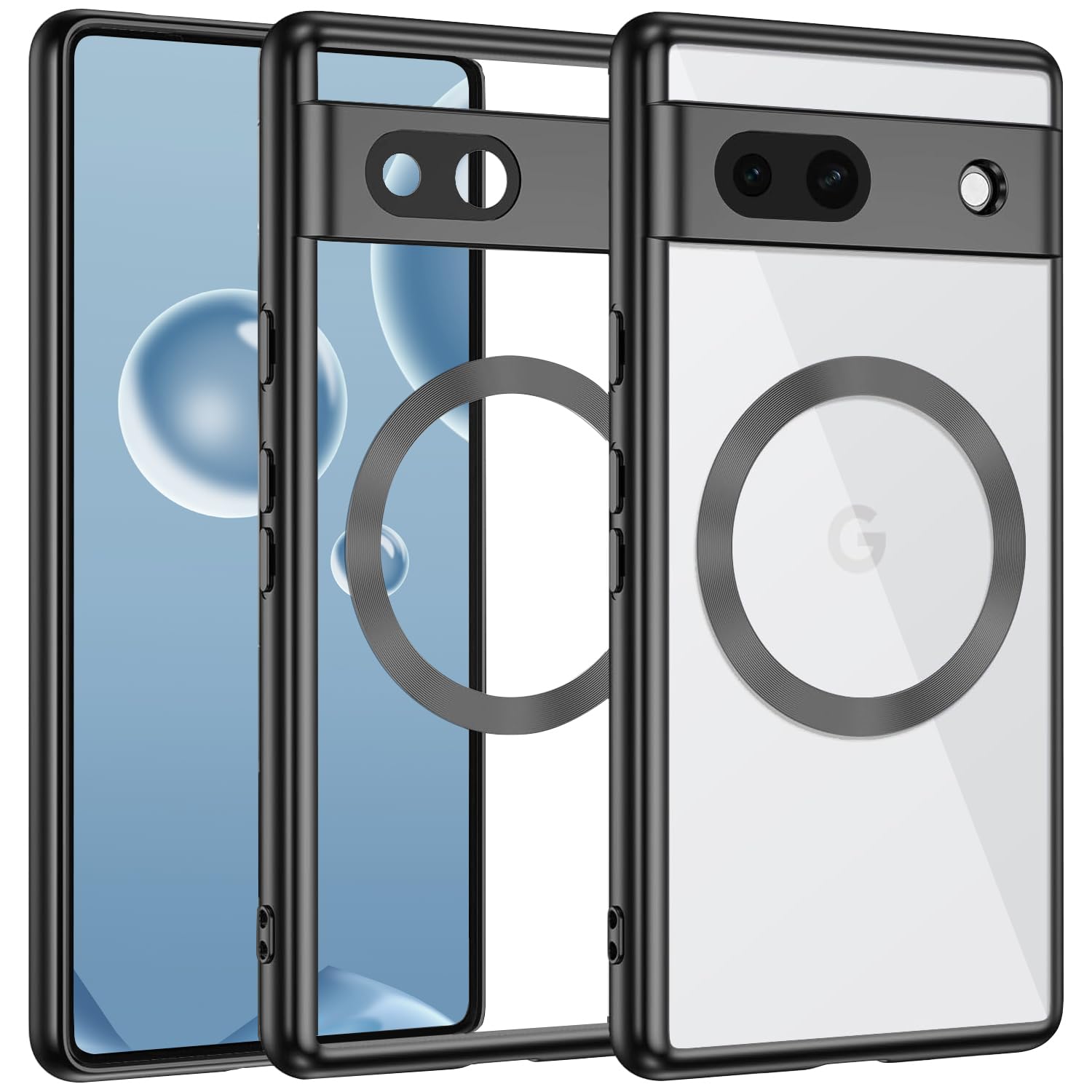 MuZiF Google Pixel 7a 用 ケース クリア メッキ加工 Magsafe対応 永久磁石 レンズ保護 TPU ソフトケース 薄くて軽い 人気 耐衝撃 携帯カバー スマホケース ピクセル 7a 6.1インチ クリアケース (Google Pi
