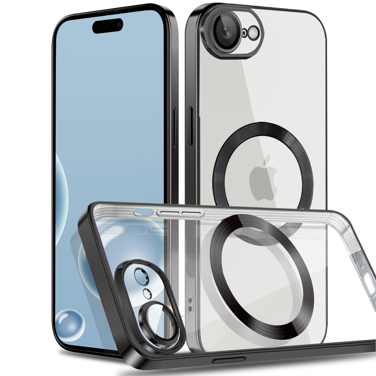 Rakuten - MuZiF iPhone 17e 用 ケース クリア メッキ加工 Magsafe対応 永久磁石 レンズ保護 TPU ソフトケース 薄くて軽い 人気 耐衝撃 携帯カバー iPhone17e 用 クリアケース (iPhone 17e,ブラック