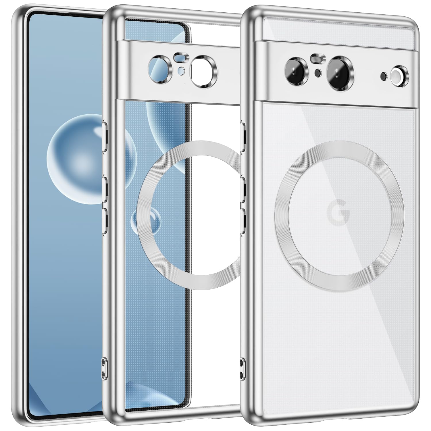 Rakuten - MuZiF Google Pixel 10 Pro 用 ケース クリア メッキ加工 Magsafe対応 永久磁石 レンズ保護 TPU ソフトケース 薄くて軽い 人気 耐衝撃 携帯カバー ピクセル 10 スマホケース (Pixel 10 Pro,シルバー)