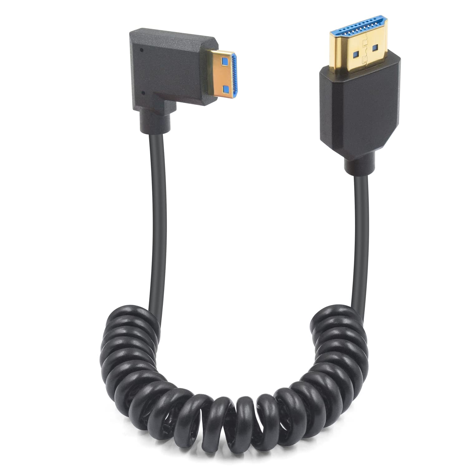 Rakuten - Duttek 8K Mini HDMI to HDMI コイルケーブル 2.1規格 48Gbps 超薄型右L型直角ミニ HDMI オス HDMI オス ケーブル 双方向送信対応 プロジェクター モニター カムコーダー用 4フィート/1.2m