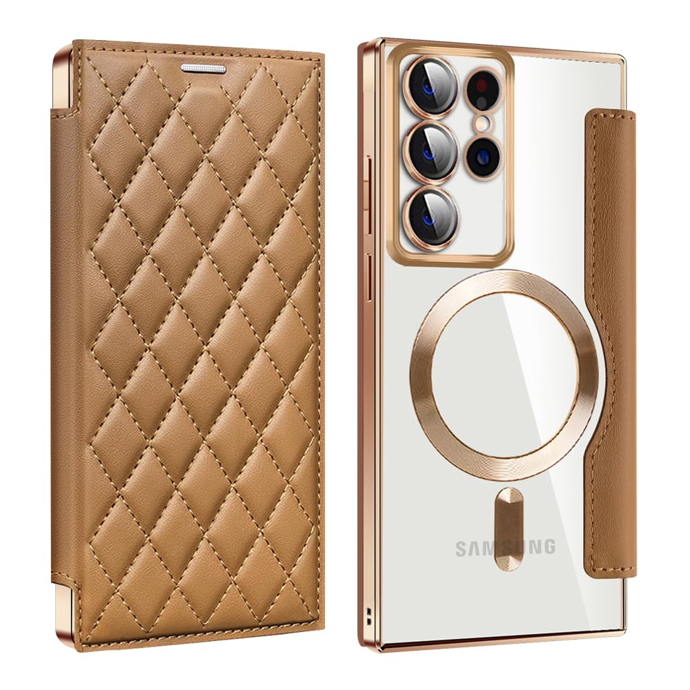 Rakuten - MuZiF Galaxy S22 Ultra 用 ケース 手帳型 Magsafe対応 クリア 背面 透明 キルティング 高級なPUレザー スマホケース カード収納 おしゃれ 韓国 人気財布型 カバー 軽量 Samsung ギャラクシー S22 Ultra