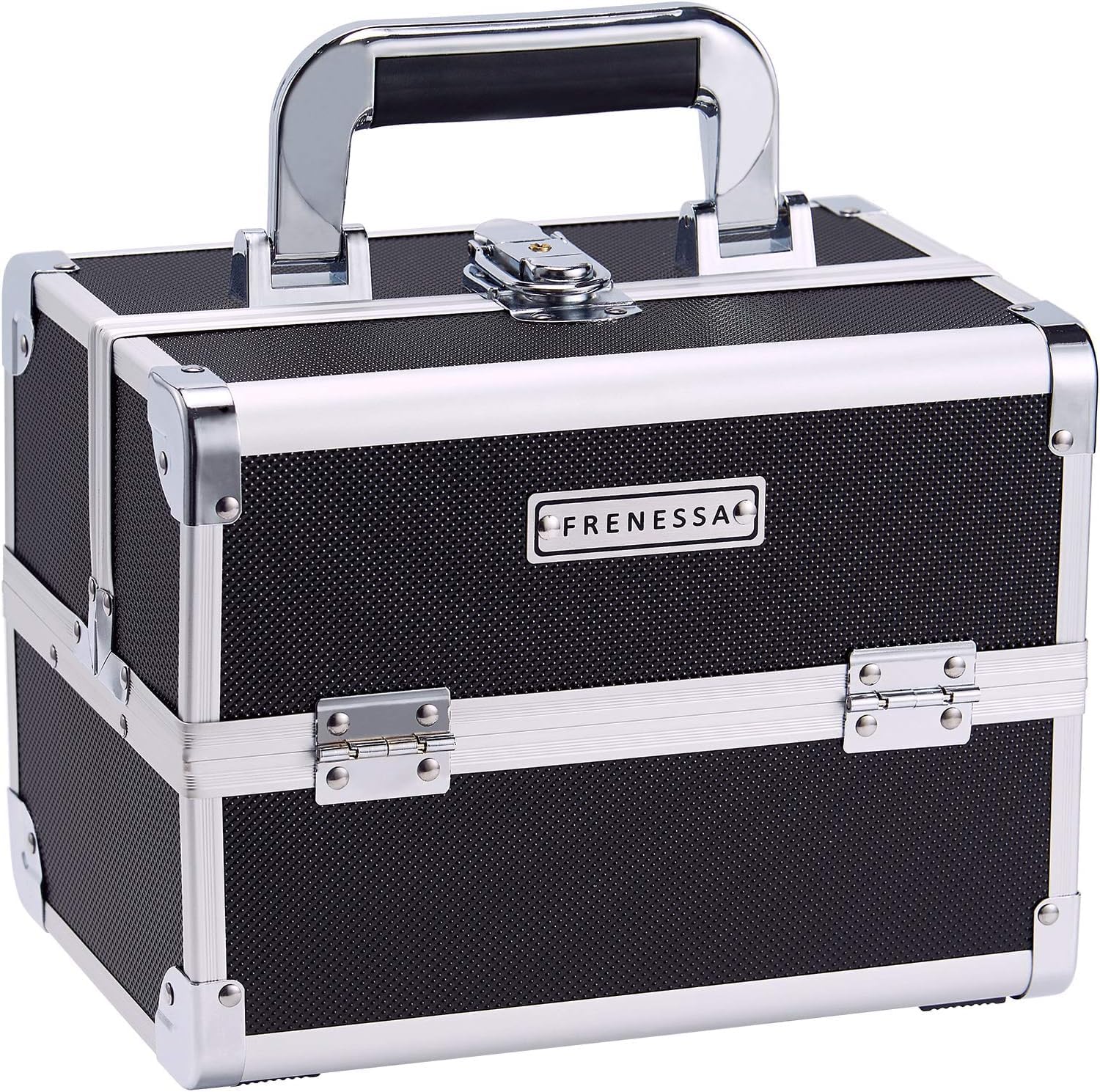 Hapilife メイクボックス 鏡付き 2段トレイ コスメボックス コスメ道具入れ 化粧箱 ネイルグッズ 化粧品入れ ネイル収納 鍵付き ブラック 母の日のプレゼント (黒)