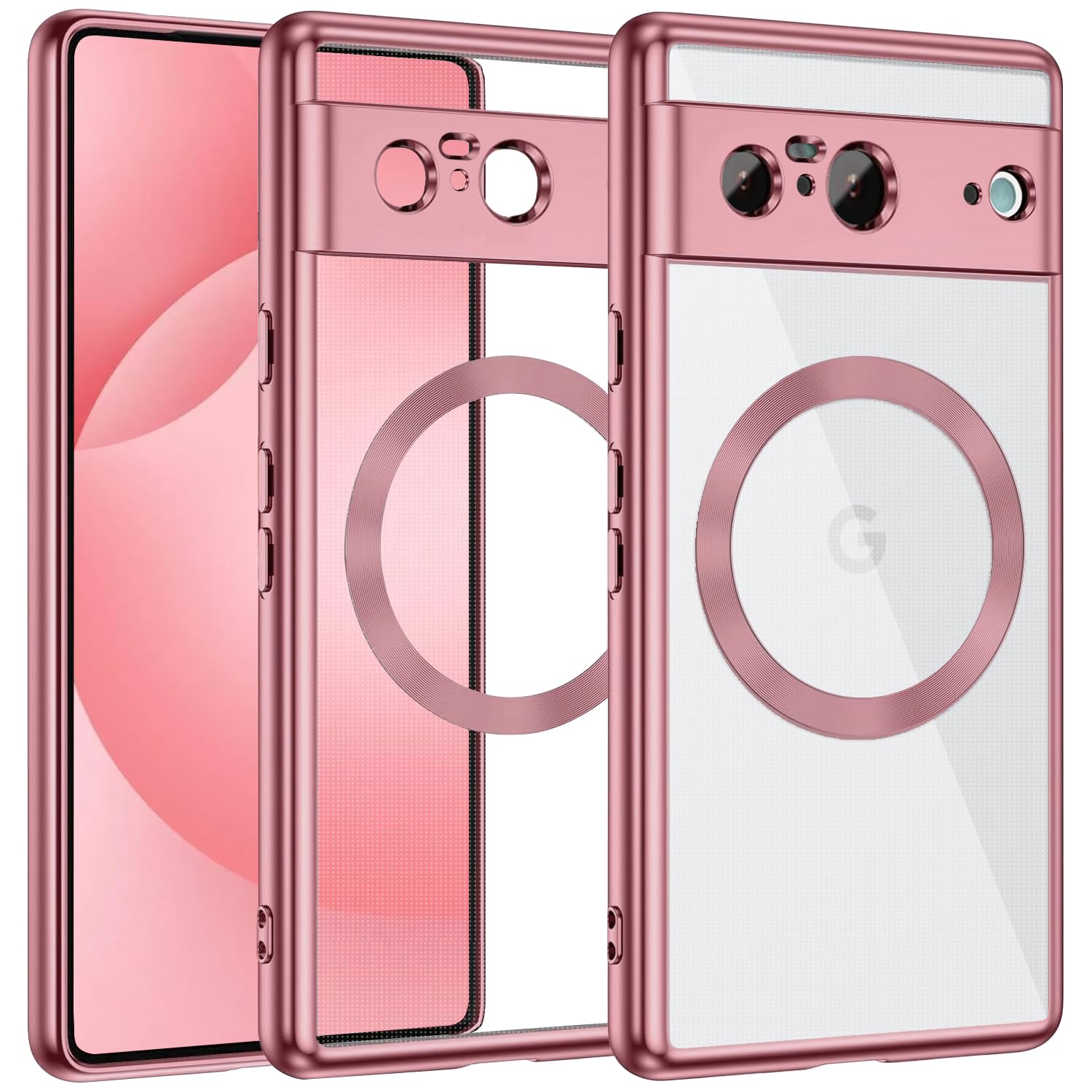 MuZiF Google Pixel 10 用 ケース クリア メッキ加工 Magsafe対応 永久磁石 レンズ保護 TPU ソフトケース 薄くて軽い 人気 耐衝撃 携帯カバー ピクセル 10 スマホケース (Pixel 10,ローズゴールド