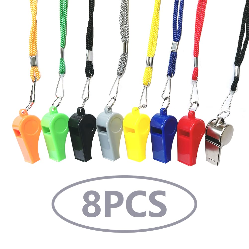・環境ホルモン等有害物質を含まない安全な材料て・作られています。耐久性に優れた素材なので、長く安心してお使いいただけます。・また、各ホイッスルにはストラップが付属しており、首から下げたり、壁にかけたりすることも簡単にできます。動いていても落ちない。・ホイッスルの音は大音量で鮮明でクリアなので、長距離を持ち運ぶことができ。素早く注目を集めることができ。このホイッスルは超軽量ですが、とても信頼できるものです。 持ち運びがとても楽です。・これらのホイッスルは、緊急、学校、コーチ、トレーニング、レフリー、教師、生存、ジムなどに適しています。また、審判、コーチ、インストラクター、スポーツなどにも応用できる。・本製品は、色違いのホイッスルが8本セットになっています。 あらゆるシーンで活用できます。 また、贈り物として利用するのも良いでしょう。