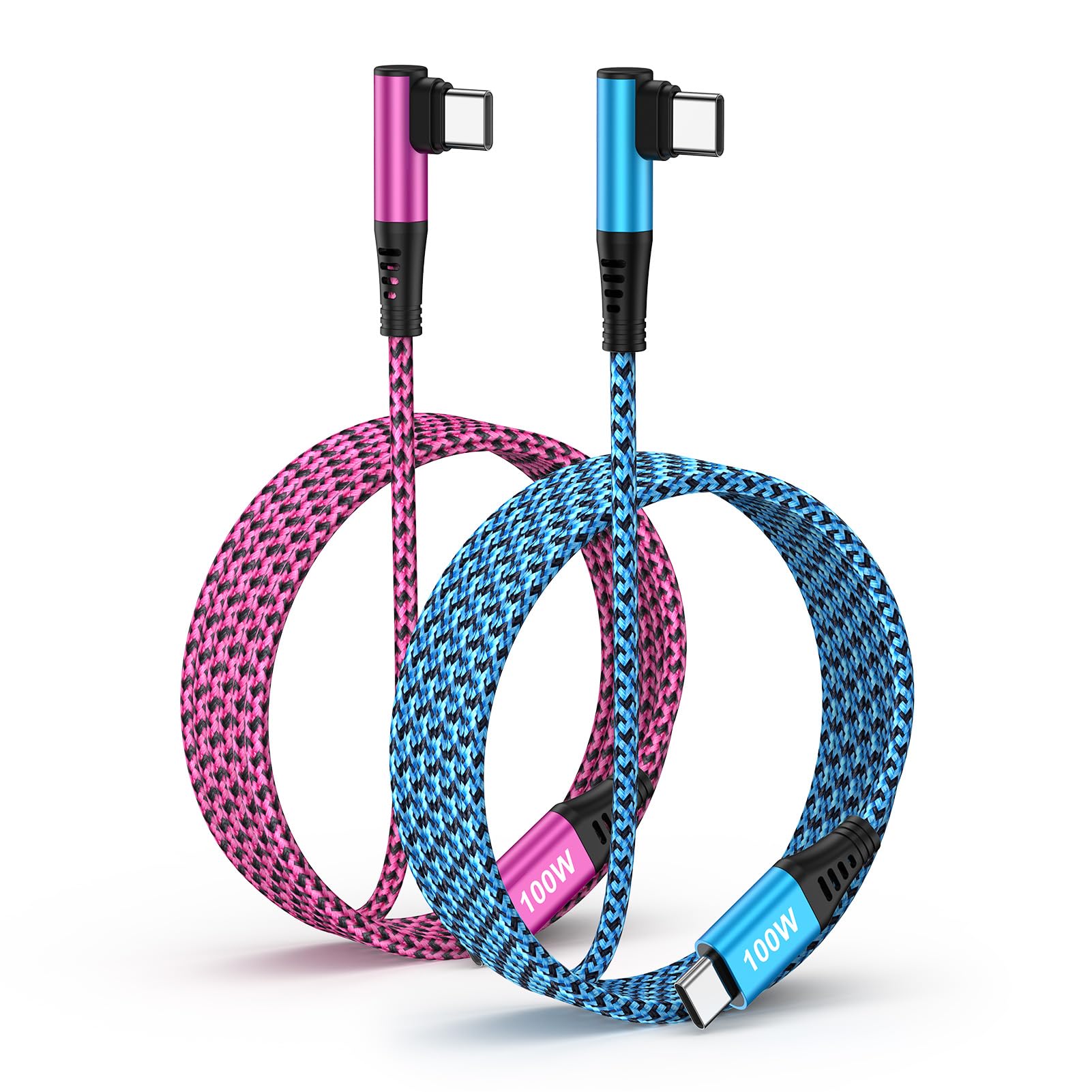 Viviber USB C L字 ケーブル PD 100W L型 iPhone17用 【1.8m*2本*2色】type-c 5A急速充電 ナイロン編み タイプc ケーブル MacBook/iPad/iPhone 16シリーズ/iPhone 15シリーズ/G