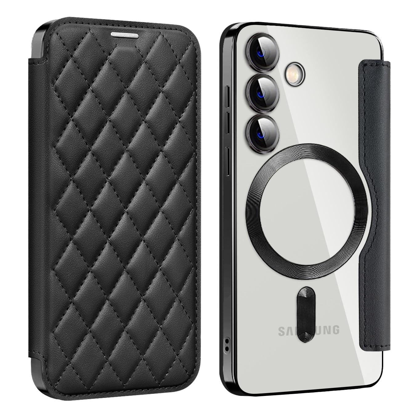 乐天商城 - MuZiF Galaxy S24 用 ケース 手帳型 Magsafe対応 クリア 背面 透明 キルティング 高級なPUレザー スマホケース カード収納 おしゃれ 韓国 人気財布型 カバー 軽量 Samsung ギャラクシー S24 用 手帳カバー ケース