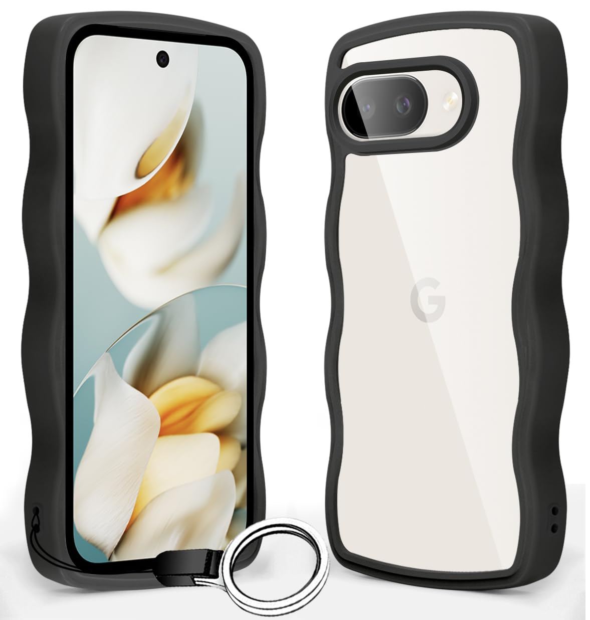 Google Pixel 9A ケース クリア 全面保護 スマホケース 人気 かわいい グーグル ピクセル 9a カバー 透明 耐衝撃 滑り止め 薄型 軽量 TPU レンズ保護 おしゃれ 落下防止 ワイヤレス充電対応 （ブラック）