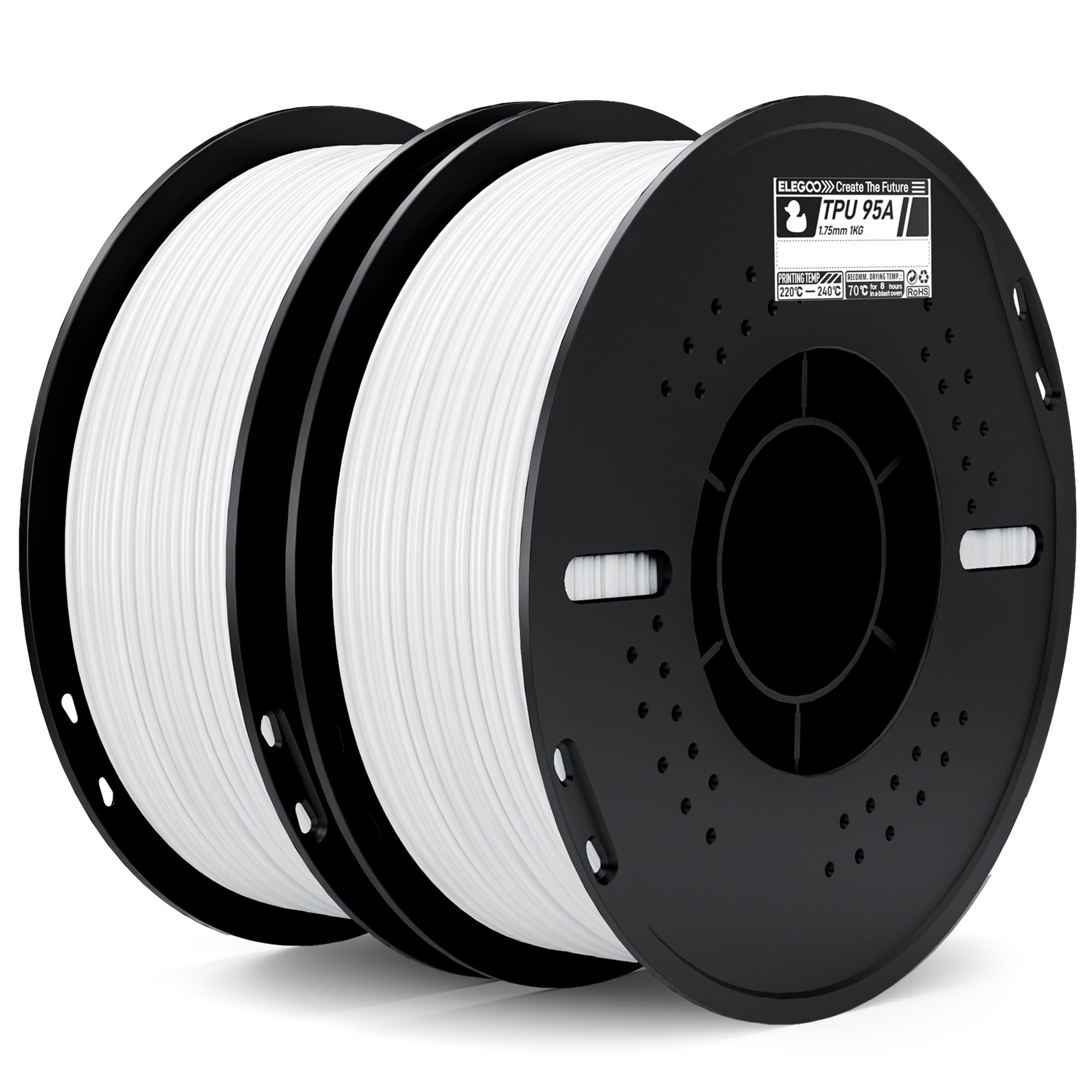 Rakuten - ELEGOO TPU 95A 3Dプリンターフィラメント 1.75mm ホワイト 1kg*2 柔軟で弾性がある3Dプリントフィラメント 耐久性 寸法精度 +/- 0.02mm 1kgスプール（2.2ポンド） ほとんどの3Dプリンターに対応