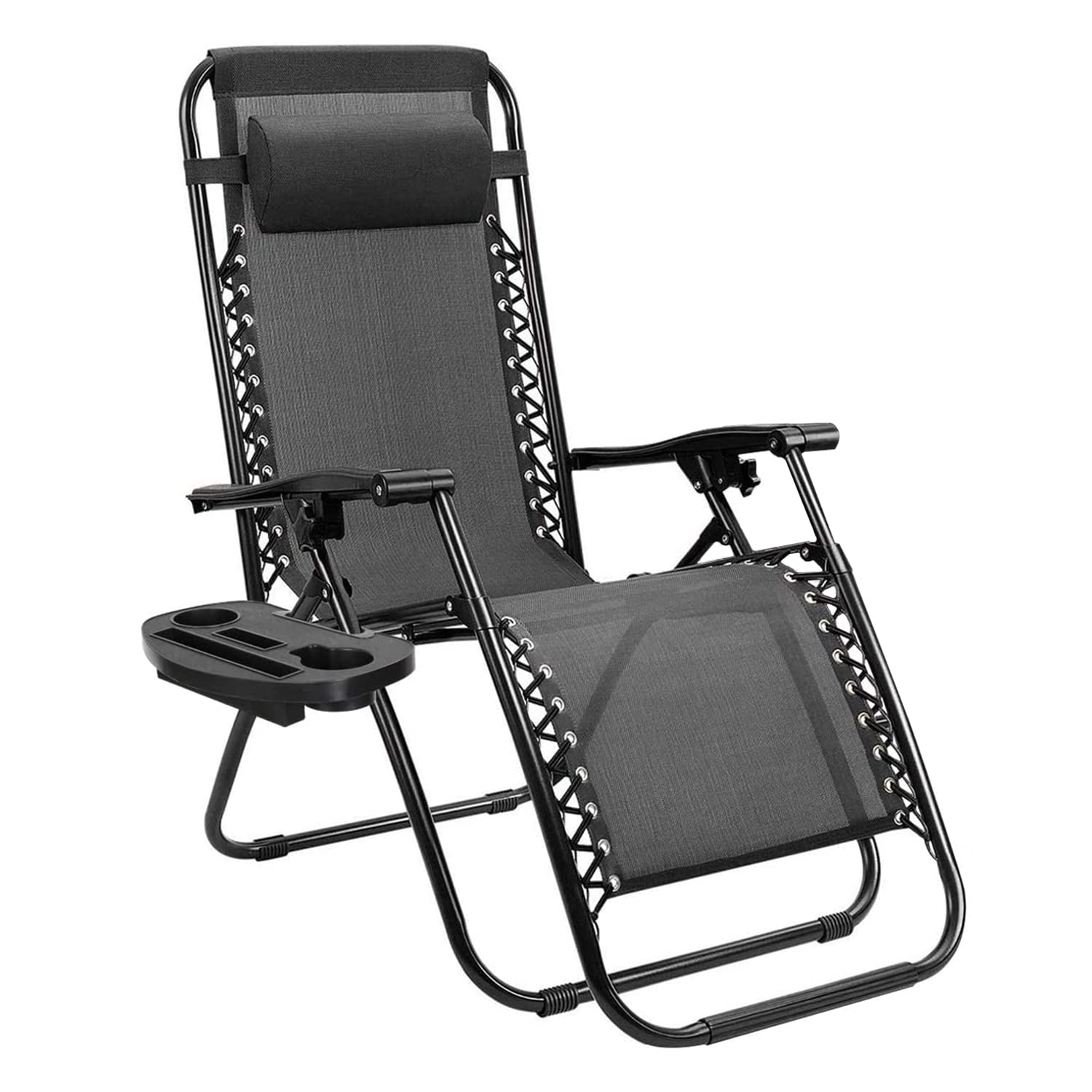 Alebert アウトドアチェア インフィニティチェア 折りたたみ キャンプ 椅子「メーカー一年保証」 リクライニングチェア カップホルダー付き ゼログラビティーチェア ベランダ/庭/花見/砂浜/キャンプ/戸外用 折りたたみ椅子 (ブラック, 単品)