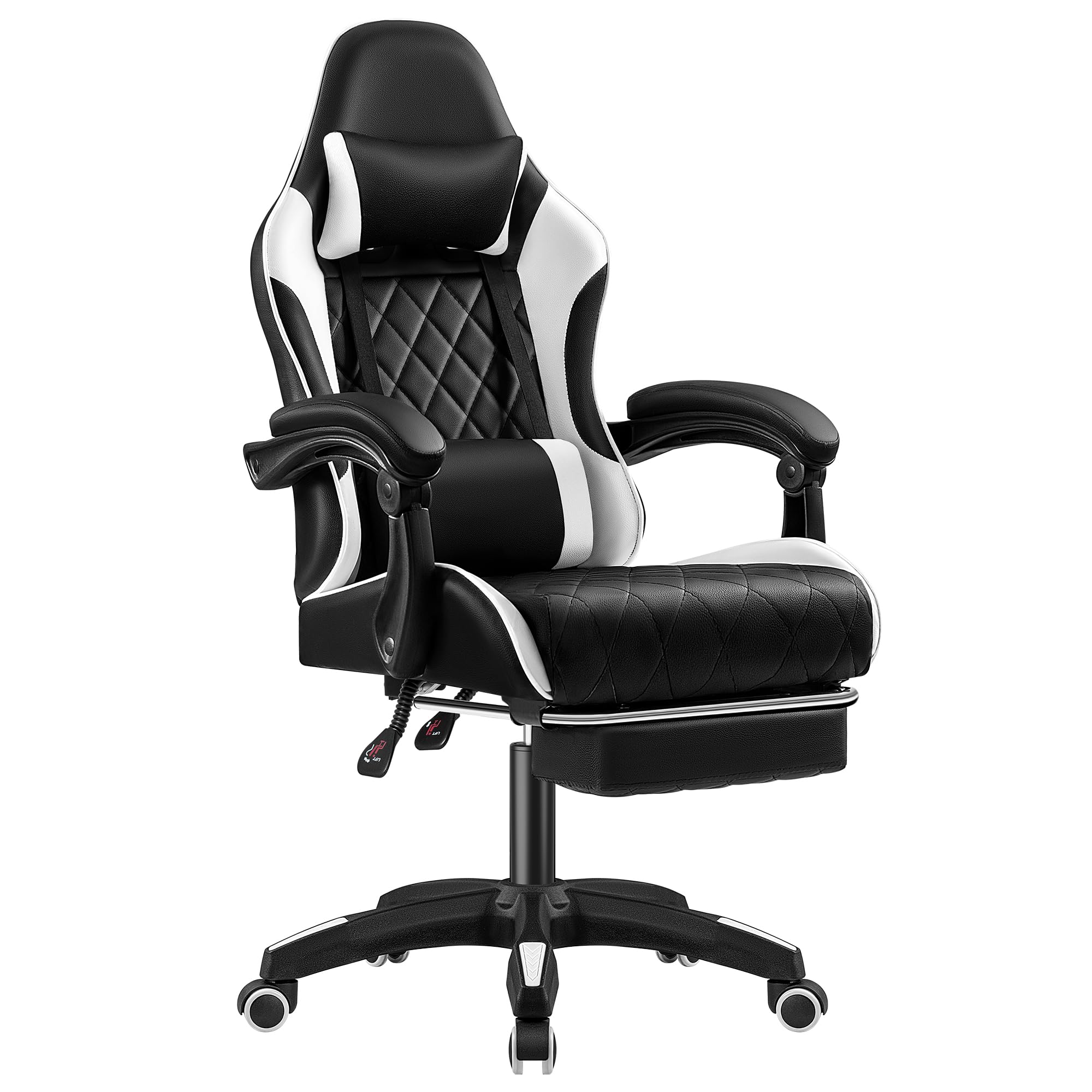 VICTONE ゲーミングチェア 連動式アームレスト オットマン付き ゲーム用チェア PCチェア リクライニングチェア オフィスチェア 改良座面 座り心地よい イス 椅子 テレワーク 疲れない (ホワイト,オットマンあり)