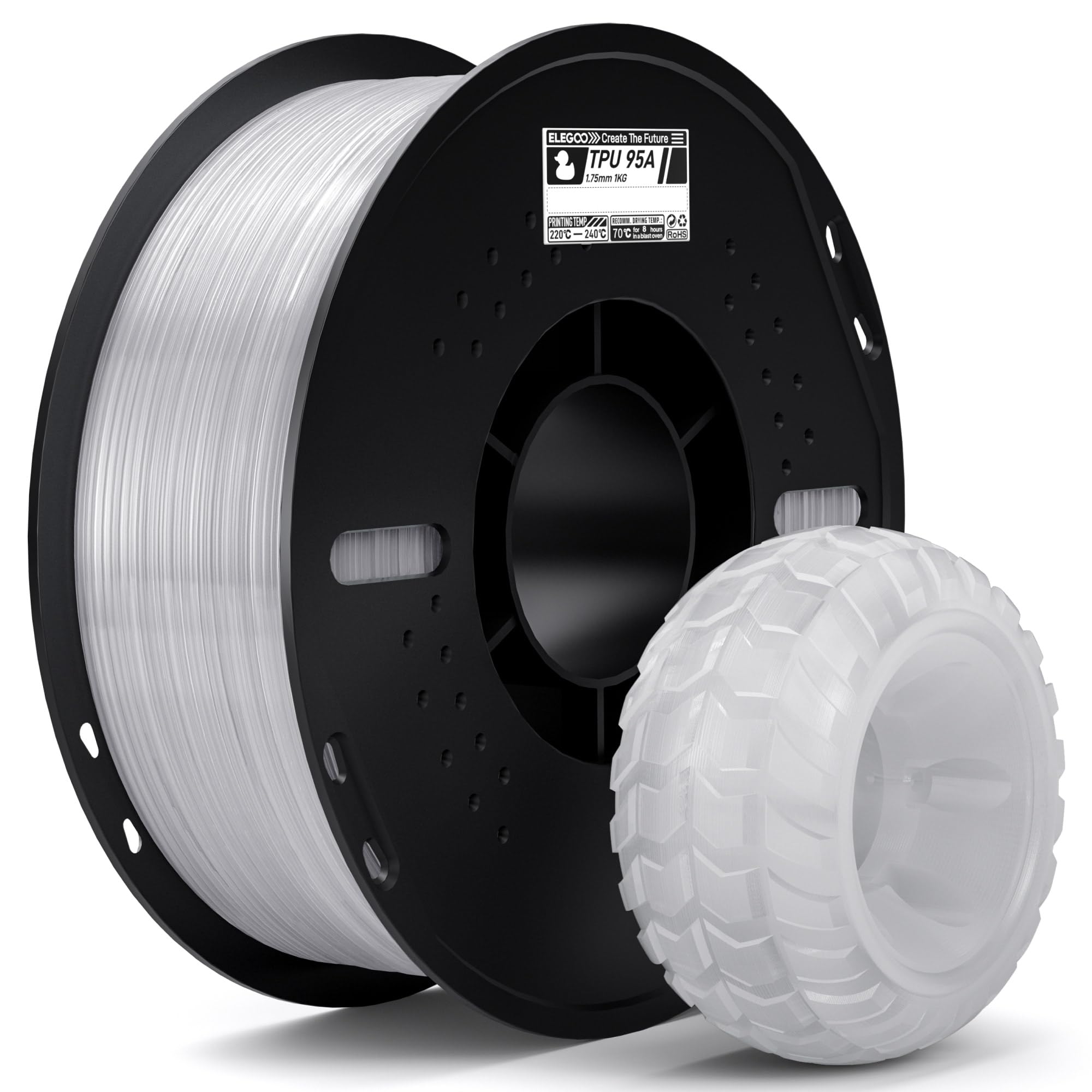 ELEGOO TPU 95A 3Dプリンターフィラメント 1.75mm 半透明 1kg 柔軟で弾性がある3Dプリントフィラメント..