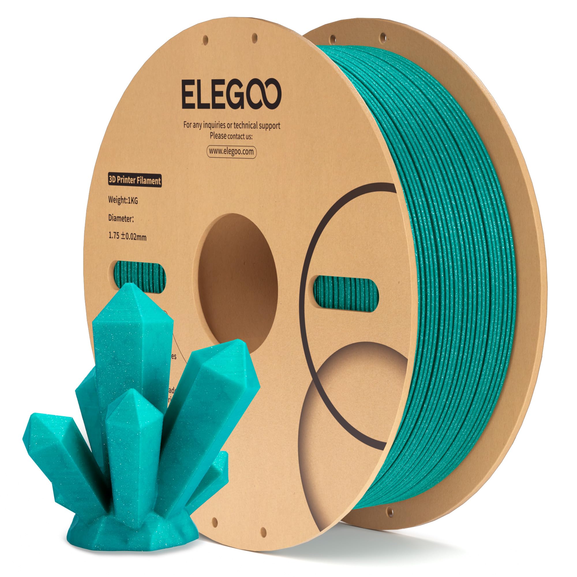 ELEGOO PLAフィラメント 1.75mm スパークルターコイズ 1kg グリッタートゥインクリング 3Dプリンターフィラメント 寸法精度 ±0.02mm ...