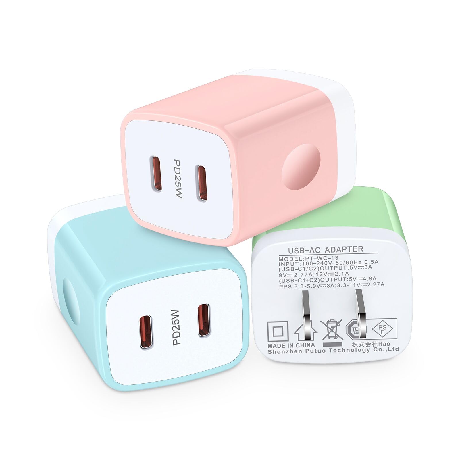 Viviber 急速充電器 iPhone ACアダプター Type-C 充電器 純正 USB PD2ポート 25W タイプc コンセント*3個 PSE認証 ac式充電器 PPS急速協議対応 iPhone 15シリーズ14シリーズ Pad Galaxy S2