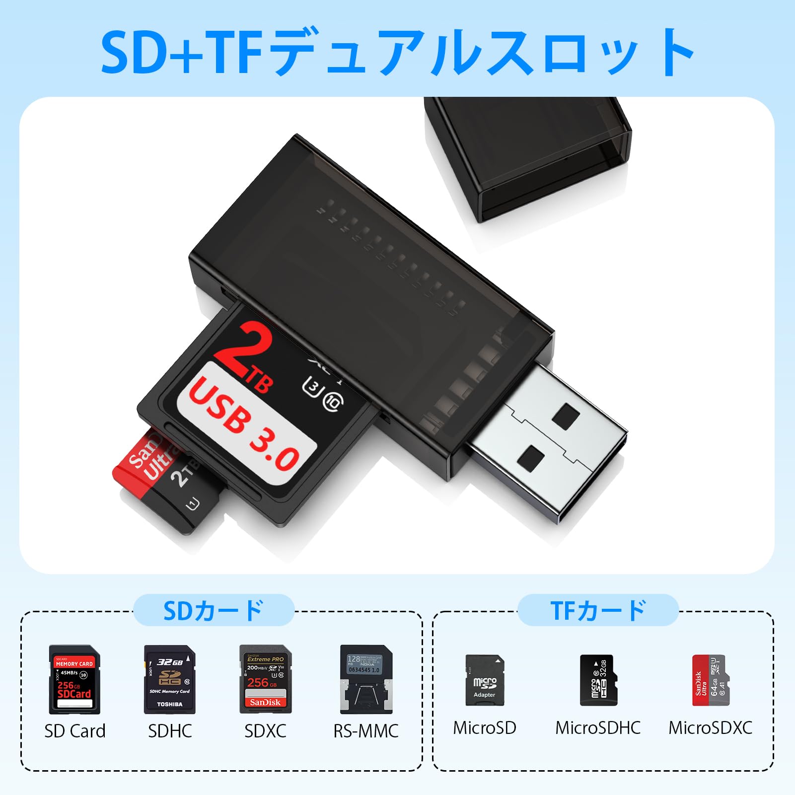Viviber SD�����ɥ꡼���� USB3.0�����ɥ꡼���� 2-in-1�ޥ�����sd�����ɥ꡼���� SDXC/SDHC/microSDXC usb sd�����ɥ꡼���� �ѥ�����ξ�б� MacBook/Windows/Chromebook�ʤ�USB-A��