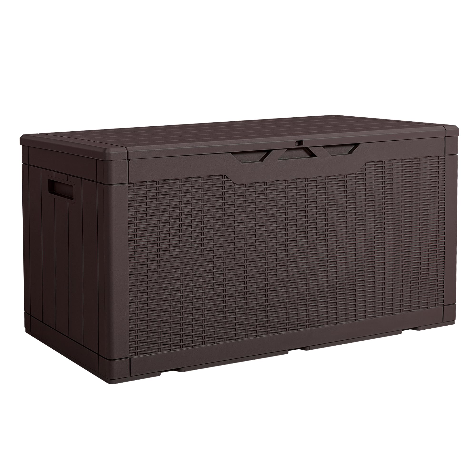 Alebert 物置 収納庫 屋外 防水 耐候 380L大容量 幅123*奥行57*高さ62cm ベランダ収納 大型物置 倉庫 ベランダストッカー 屋外収納 ガーデン収納 ベンチ コンテナ ガーデン/庭/ベランダ 収納 大容量 おしゃれ (茶色, 380L