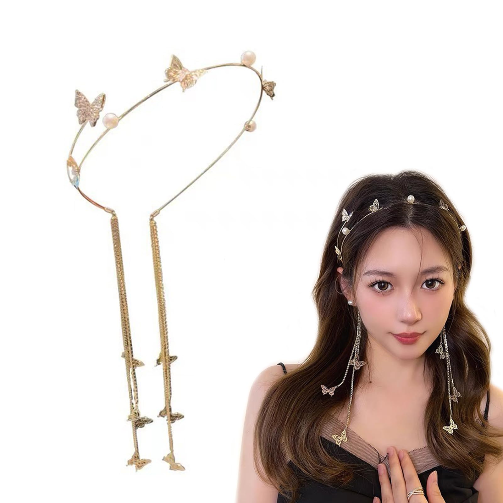 Coollooda カチューシャ パール レディース 前髪 ファッション髪飾り 耳飾り 子供 大人 結婚式 発表会 写真撮影 入学式 ヘッドドレス ゴールド