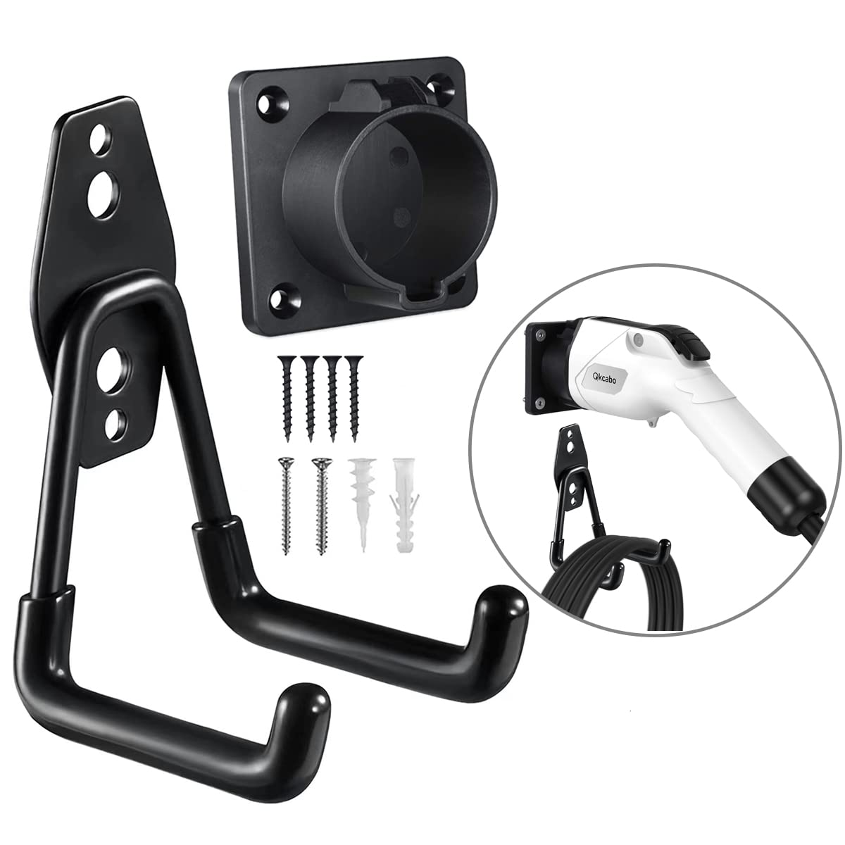 EV充電 電気自動車充電器 ケーブルホルダー EVケーブル 収納 フック付き プラグノ...