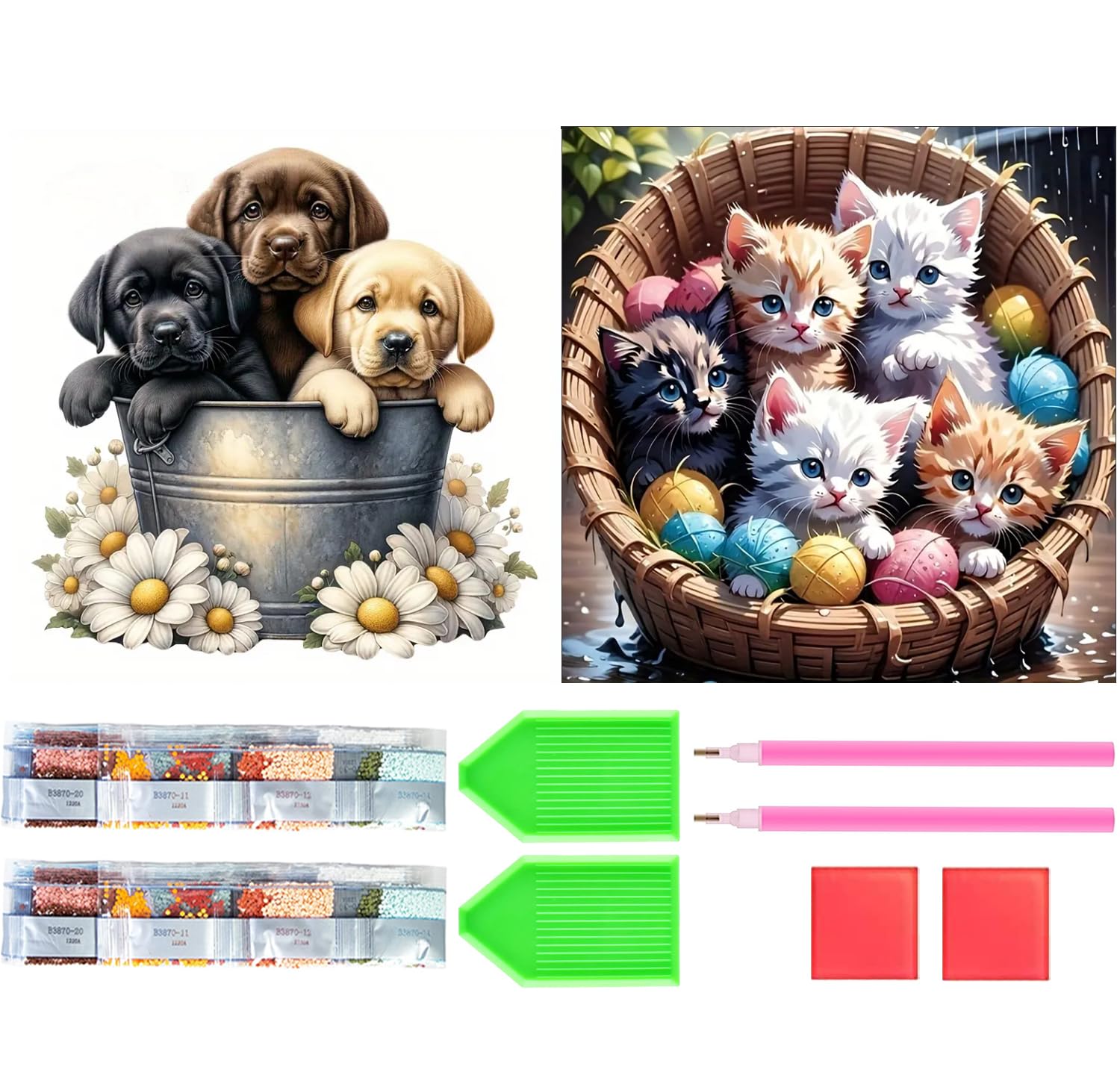 Amyaker ダイヤモンドアート キット 四角いビーズ 全面 2個セット 日本語キャンバス ダイアモンドビーズ絵画キット DIY 手作り絵画 モザイクアート 5D モザイクアート ダイヤモンド塗装 全面貼り付けタイプ 30x30cm 犬 猫