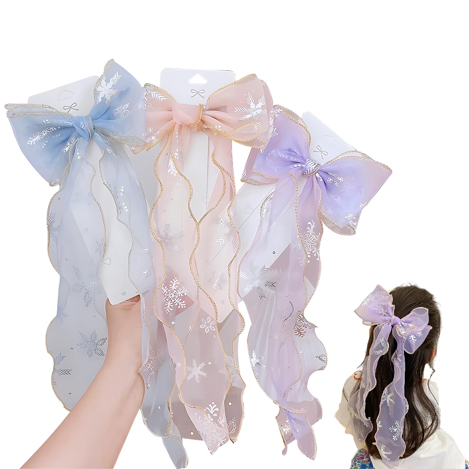 Coollooda バレッタ ヘアピン ヘアクリップ (3点セット) リボン 蝶結び 髪飾り プリンセス リボン ヘア..