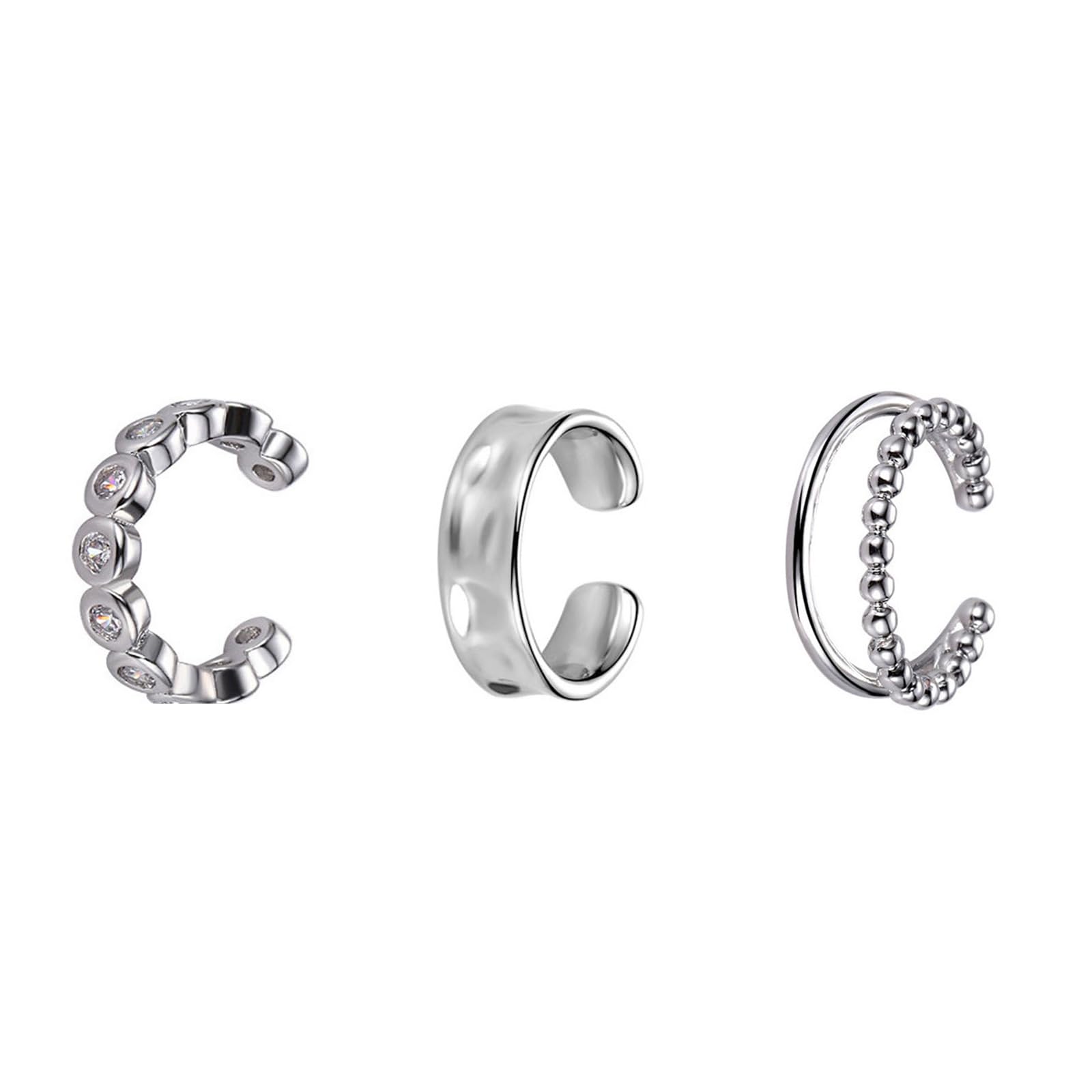 Coollooda シルバー イヤーカフ【3個入り】フェイクピアス ノンホールピアス 耳掛け 挟む 軟骨ピアス 片耳用 レディース イヤリング ピアス穴不要 誕...