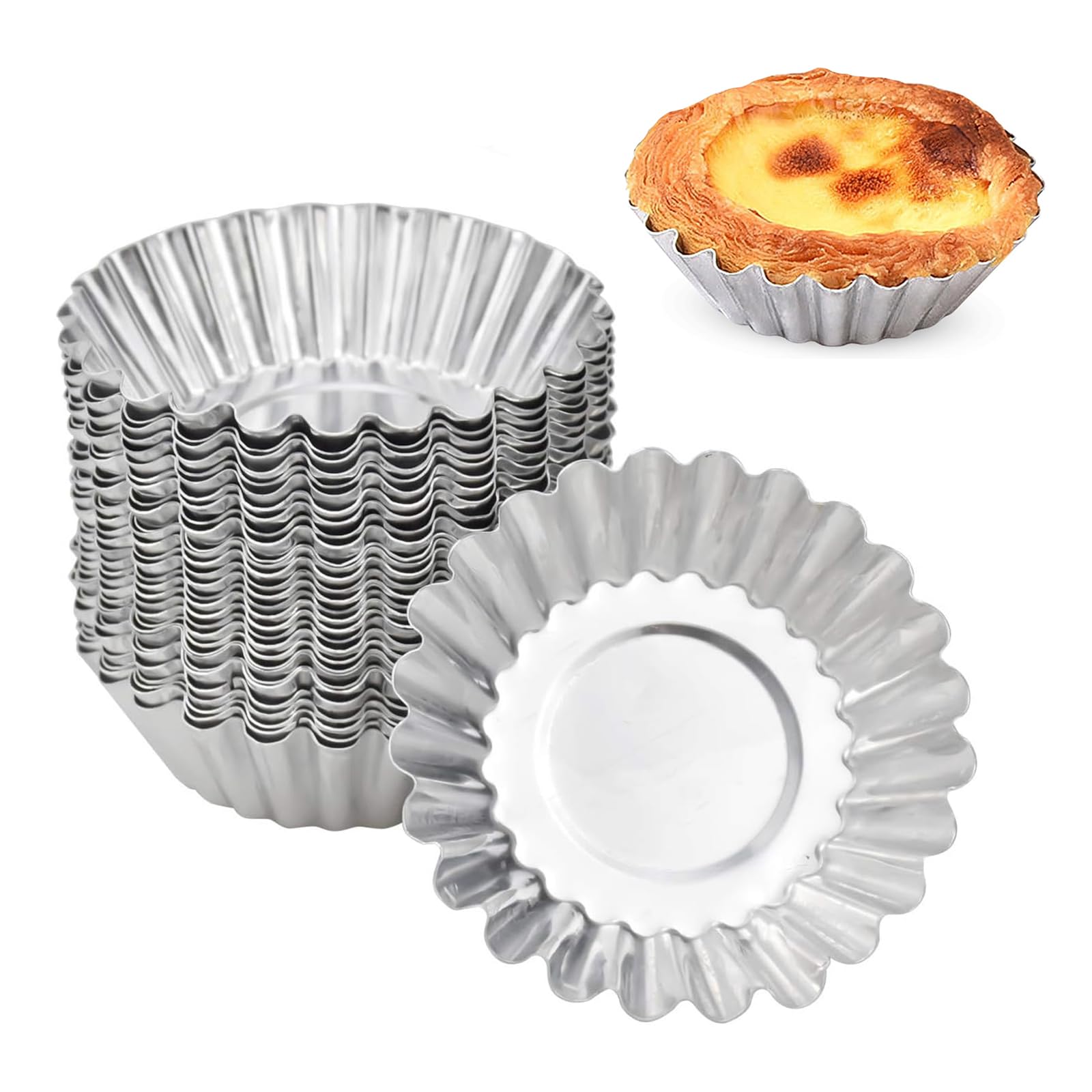 Coollooda エッグタルト型 ミニタルト型 タルト型 20個セット 7cm 繰り返し使え ミニパイ型 焼き型 耐..