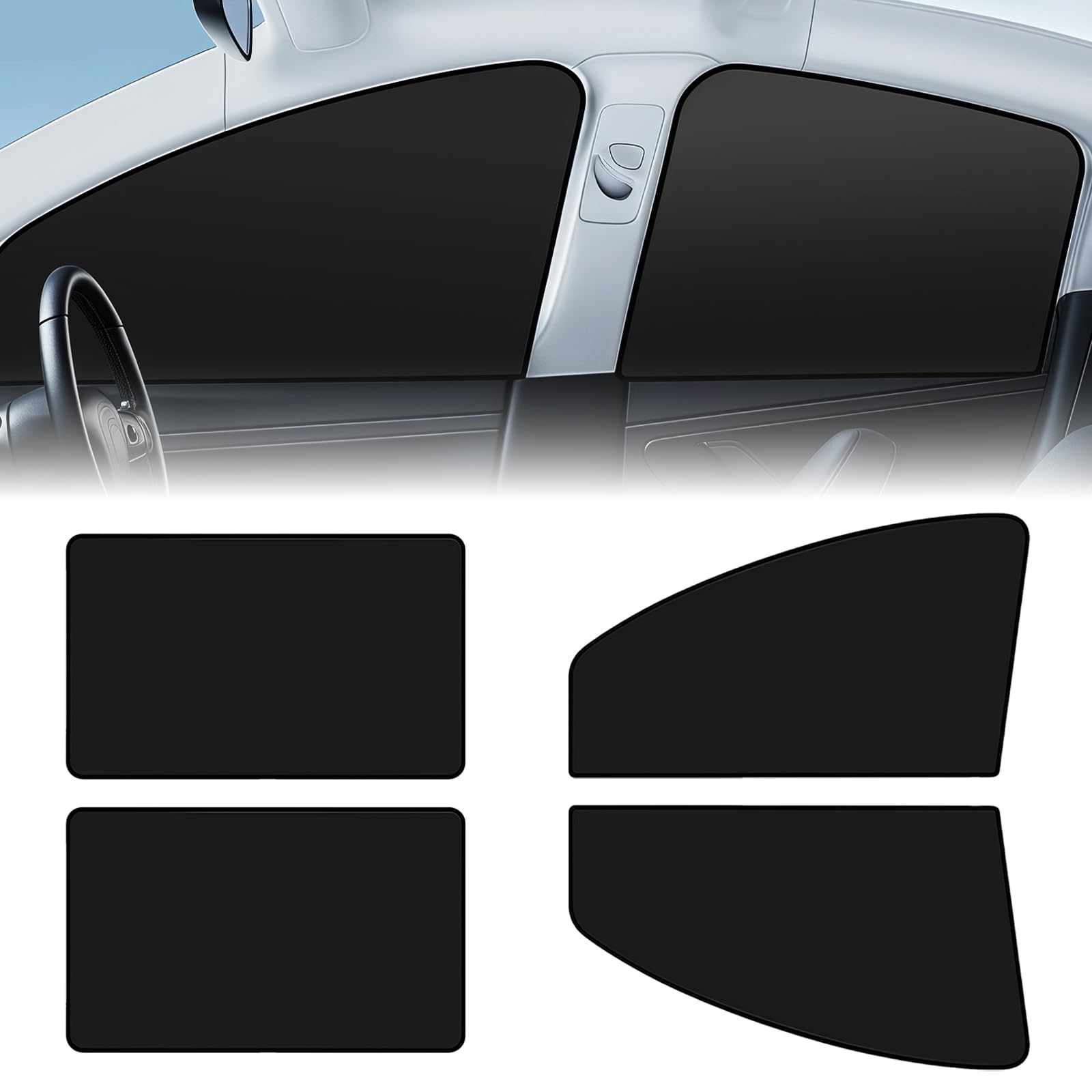 Coollooda 車用サンシェード 【2025初売り 超黒 磁石貼付 4枚セット】車窓日よけ 日除け カーシェード カーテン uvカット 防紫外線 日焼け防止 遮光 断熱 簡単着脱 サイド 車窓日よけ 車中泊 運転席 プライバシー保護