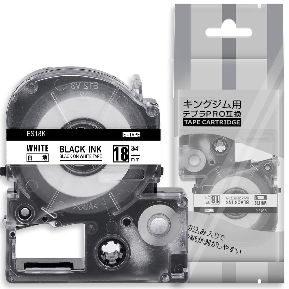 Rakuten - 1個 18mm 白地黒文字 ES18K と互換性のある キングジム テプラ テープ カートリッジ テプラPRO Kingjim tepra用 (SS18K) 8M ASprinte