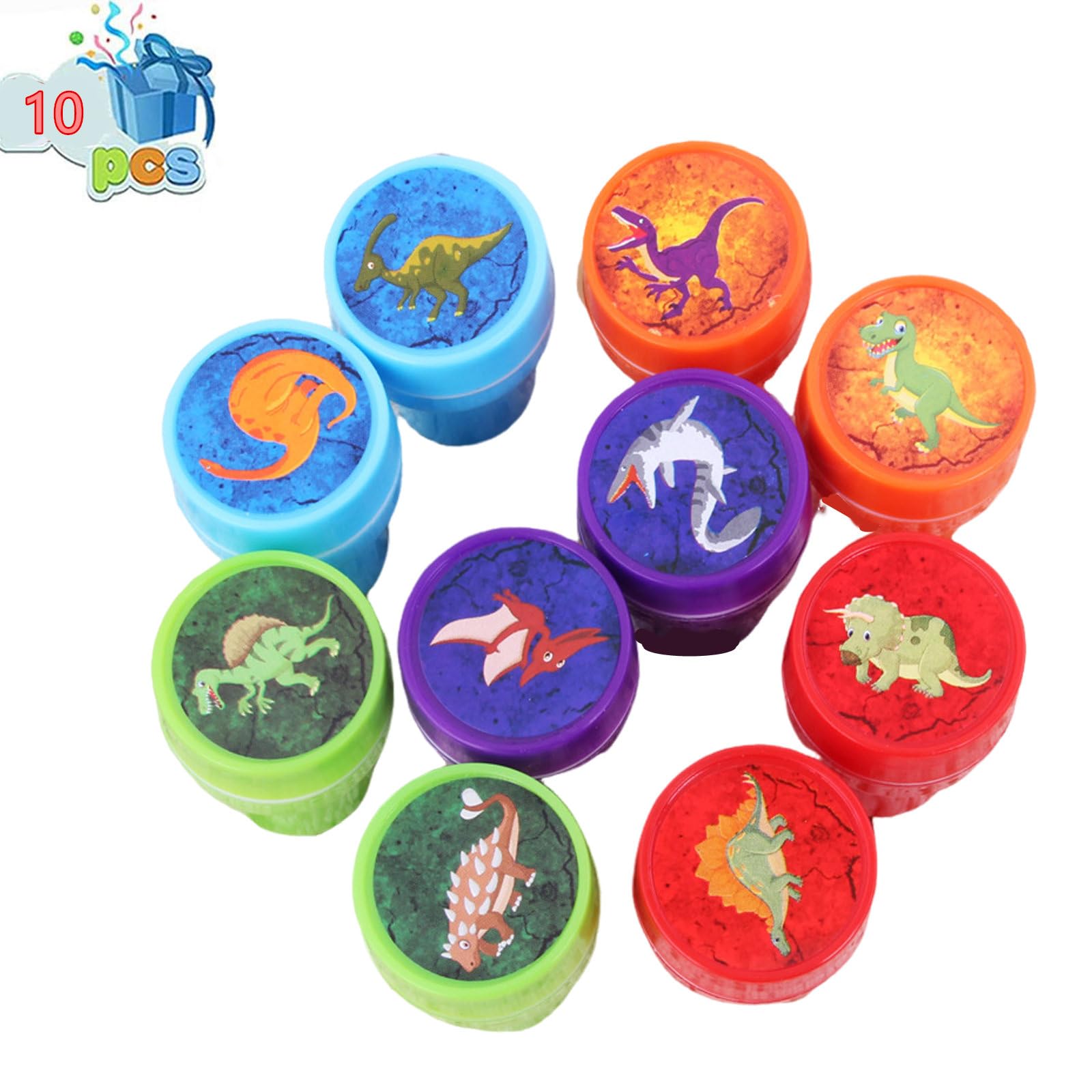 SensaBliss スタンプ かわいい 10個セット 縁日 景品 夏祭り子供 景品 恐竜 動物 おもちゃ ミニスタンプ 女の子 男の子 文房具 文具 おもちゃ はんこ インク付き 可愛い 円形 玩具 誕生日 お祭り ごほうび プレゼント