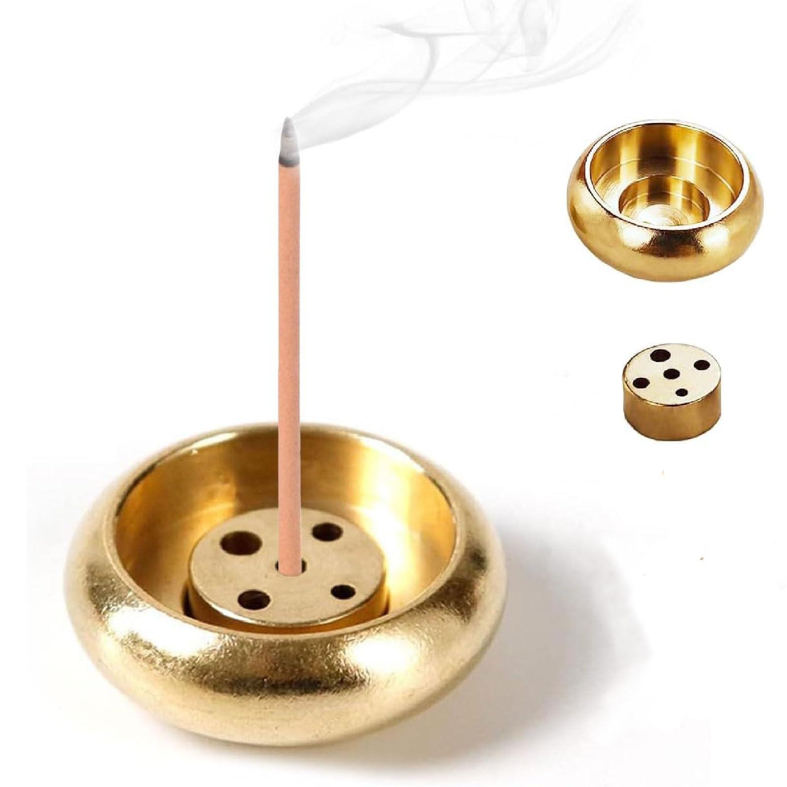 SensaBliss お香立て 真鍮製 ミニ 香炉 ドラム型 5穴 線香立て おしゃれ 受け皿 灰がこぼれない 香炉 ..