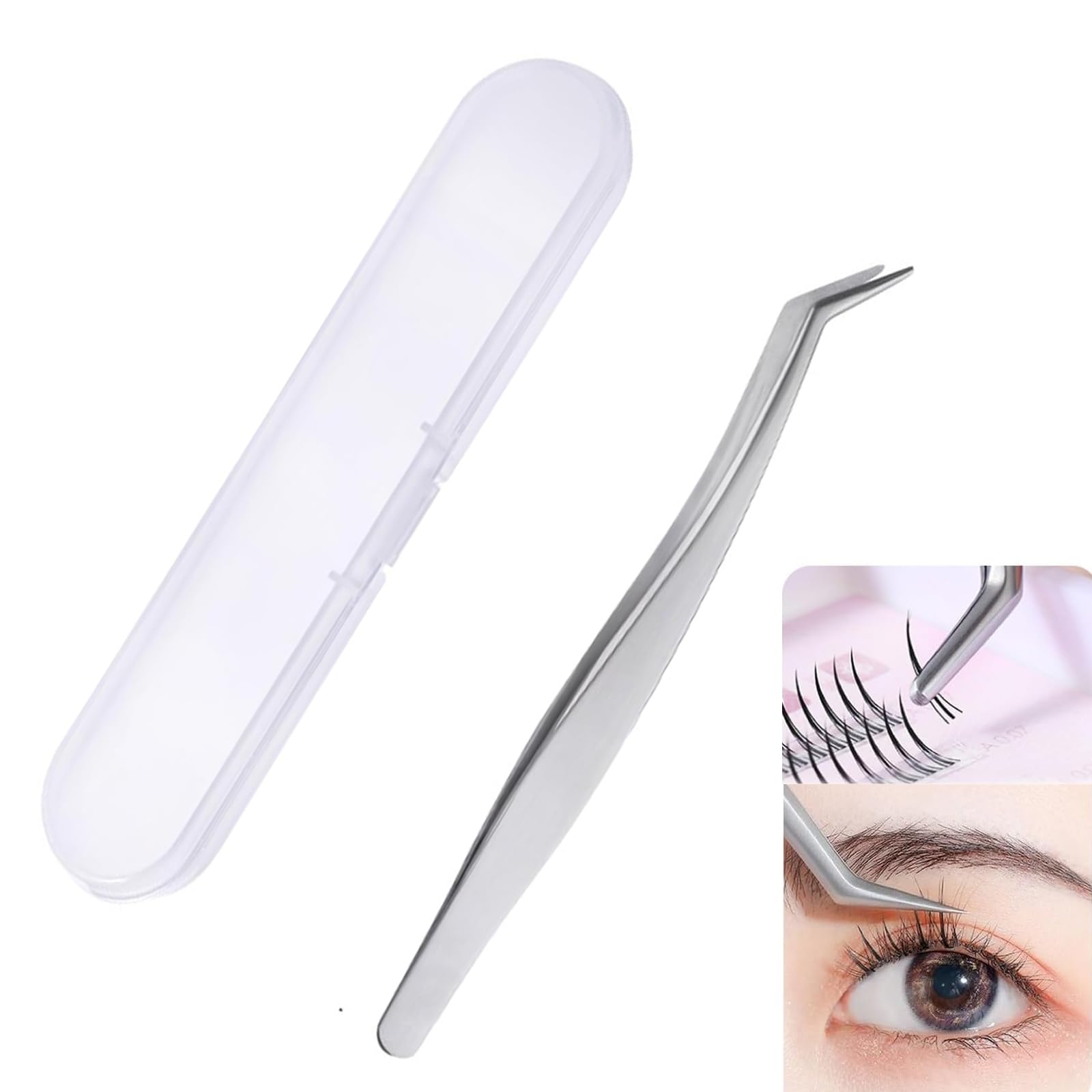 SensaBliss つけまつげ ピンセット 先曲がり まつ毛 ピンセット 精密 ツイーザー ステンレス製 カーブタイプ 精密仕上げ ネイル 細かい 作業 収納ケース付き 全長130mm