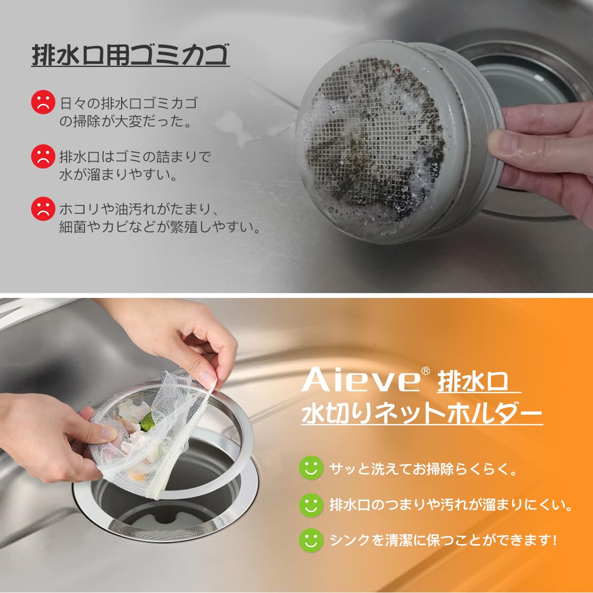 Magicfour 排水口 水切りネットホルダー キッチン 排水溝 ゴミ受け 枠がより広く 重く 浮かない ステンレス製 バスケットいらず 排水溝 キッチン はいすいこう ゴミ受け (広い枠・/口径14.5cm対応)