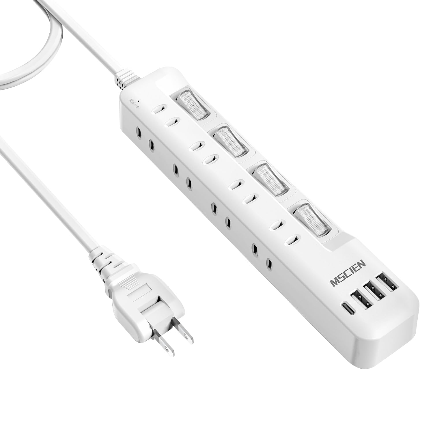 Rakuten - Mscien 電源タップ usb付き 8個AC口 1個usbc 3個usba 延長コード 5m 雷ガード usb コンセント oa スイッチ付き 壁掛け たこあしコンセント テーブル マルチタップ スイングプラグ おしゃれ (5M)