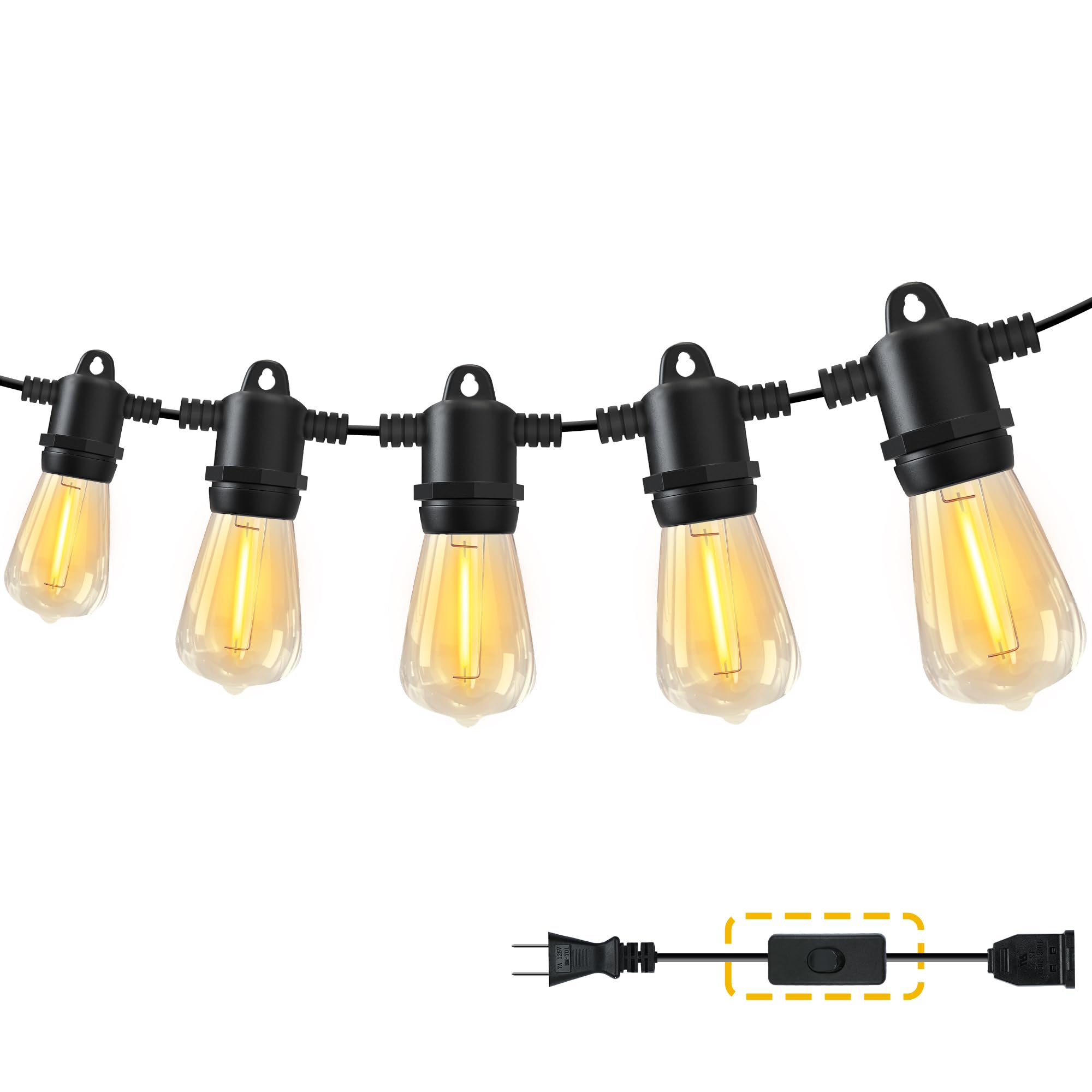 DSLeben LEDストリングライト 屋外 防雨型 延長コード スイッチ付き 11.8m 13個電球 E12口金 PC素材 破損しにくい 電球色 連結可能 屋内 屋外照明 キャンプライト ガーデンライト 誕生日 ハロウィン 結婚式 クリスマス パーティー