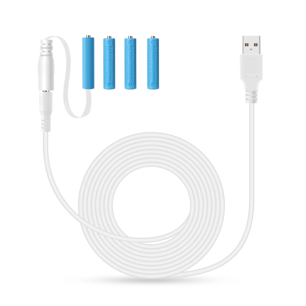 LANMU ダミー電池 単4形 単4 ホワイト バッテリー電源 4個セット ケーブル 長さ 175cm USB-DCケーブル付き 単4形バッテリー交換 電池スペーサー 繰り返し使用 クリスマス飾り クリスマス お正月 ハロウィン 飾り 花火大会 電気スタン