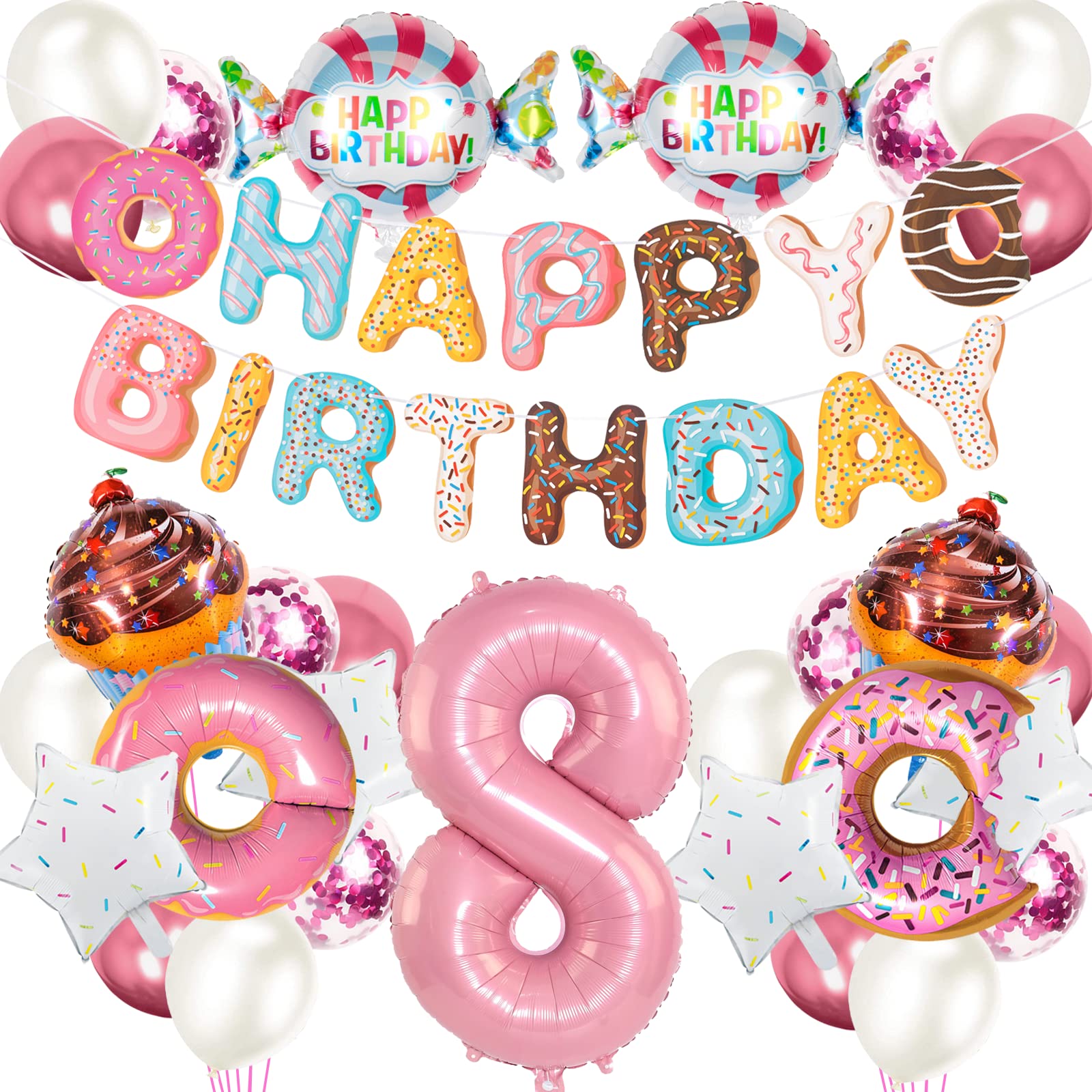Senteria 誕生日 バルーン 数字 風船 ピンク ドーナツ 飾り付け セット ハッピーバースデー 風船 happy..