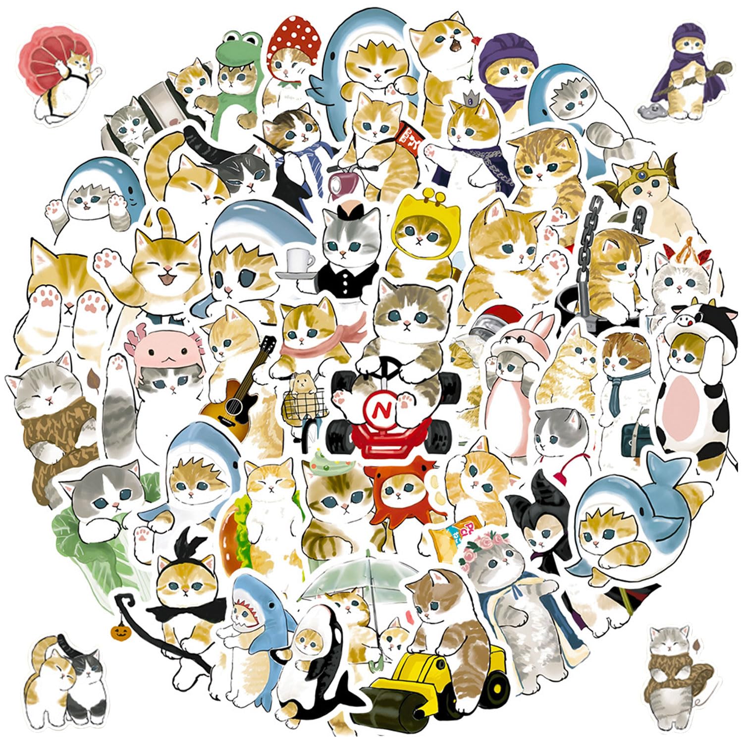 猫ステッカー ステッカー 車 かわいいねこステッカーセット 50個 猫防水ステッカー 猫ステッカーパック ブランドステッカー スーツケース 車 バイク ヘルメット スケートボード ギター等 (A), カラード